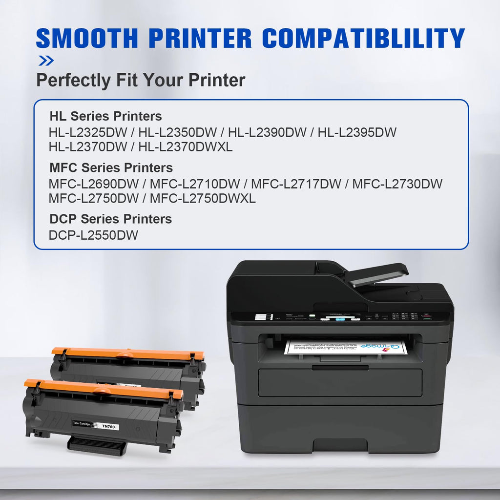 (New Chip) TN760 Toner Cartridges for TN760 TN-760 TN730 Toner Compatible with DCP-L2550DW HL-L2350DW MFC-L2750DW MFC-l2710DW HL-L2370DW HL-L2390DW HL-L2395DW Printer (2 Black)