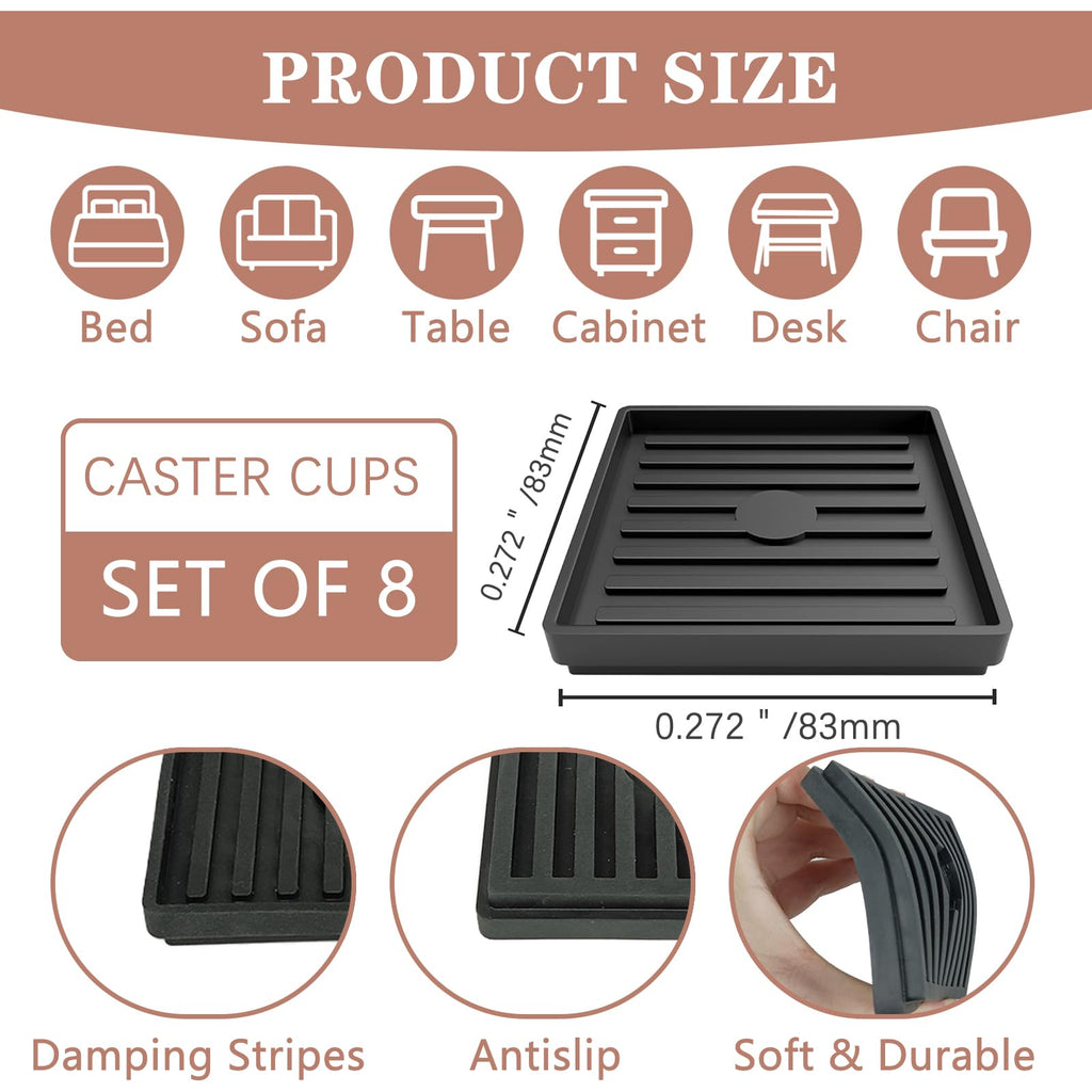 Bed Risers Heavy Duty, Set of 8, Stackable Square Furniture Risers, Adjustable Bed Furniture Risers Lifts Height 0.5-2 inch, Solid Non Slip Furniture Pad for College Dorm, Table, Couch, Chair