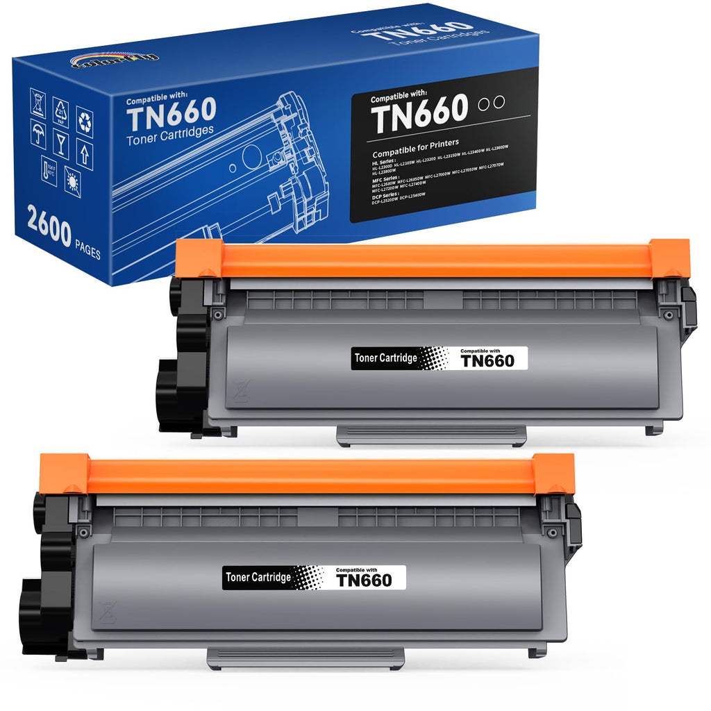 TN660 Toner Cartridge Replacement for Brother TN660 TN-660 TN630 TN-630 Black Compatible with HL-L2300D HL-L2340DW HL-L2380DW DCP-L2520DW DCP-L2540DW MFC-L2720DW MFC-L2700DW (Black, 2 Combo Pack)