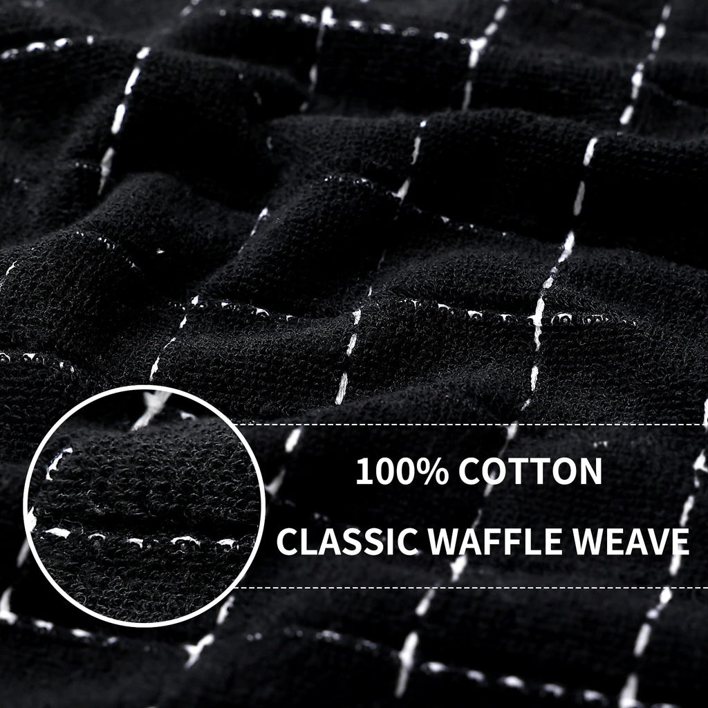 smiry 100% Cotton Terry Kitchen Towels, 4 Pack Ultra Soft and Absorbent Cleaning Dish Cloths, 13 x 28 inches Checkered Designed Non-fluffing Quick Drying Dish Towels and Tea Towels, Black
