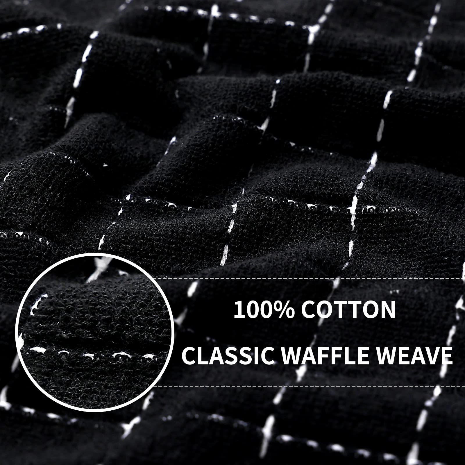 smiry 100% Cotton Terry Kitchen Towels, 4 Pack Ultra Soft and Absorbent Cleaning Dish Cloths, 13 x 28 inches Checkered Designed Non-fluffing Quick Drying Dish Towels and Tea Towels, Black