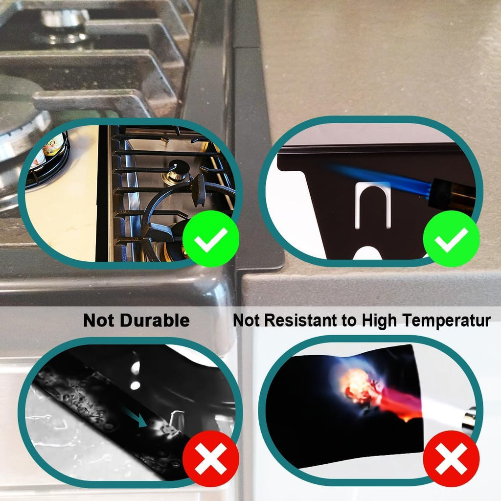 FLSEPAMB Stove Gap Covers Stainless Steel, Stove Counter Gap Cover Heat Resistant & Easy to Clean Stove Gap Filler Between Counter Trim Kit for Countertop, Length 13.8" to 27.6", Black (2 PCS)