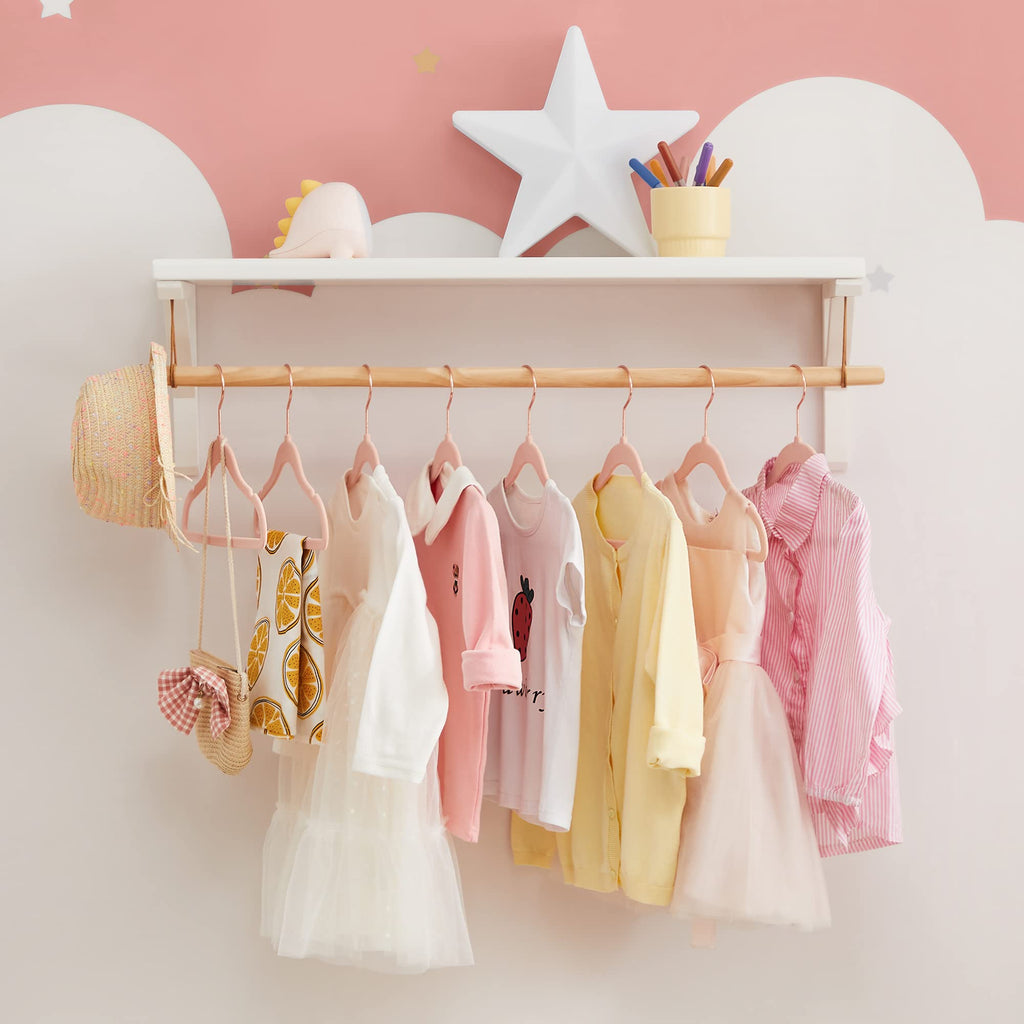 SONGMICS Baby Kids Hangers 50 Pack for Closet, 11.8 x 8.1 Inches, Rose Gold 360° Swivel Hooks, Space-Saving Clothes Velvet Hangers for Nursery, Non-Slip, Jelly Pink UCRF027P01