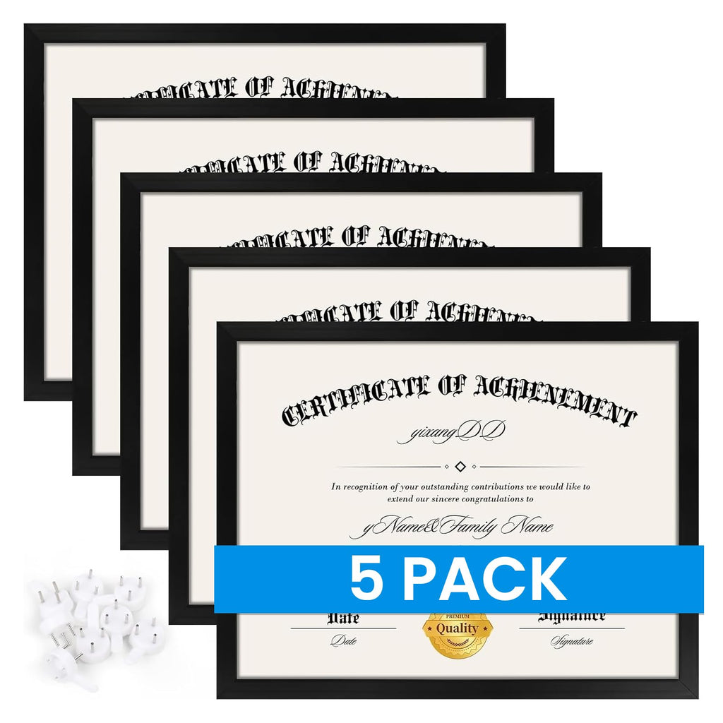 5 PACK Certificate Frames 8.5 x 11,Black Diploma Frame Document Frame with Clear Plexiglass,Picture Frames for Tabletop and Wall Display