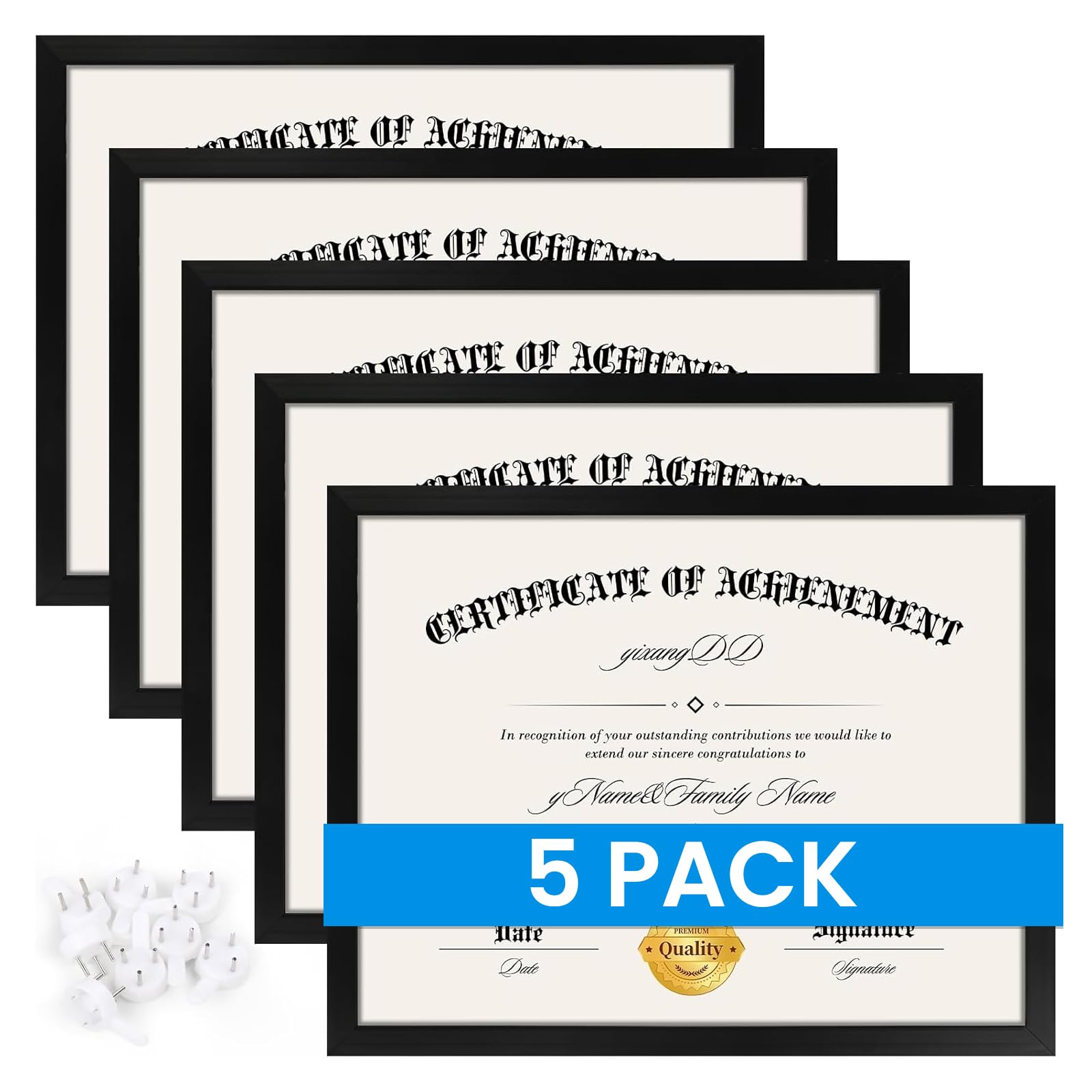 5 PACK Certificate Frames 8.5 x 11,Black Diploma Frame Document Frame with Clear Plexiglass,Picture Frames for Tabletop and Wall Display