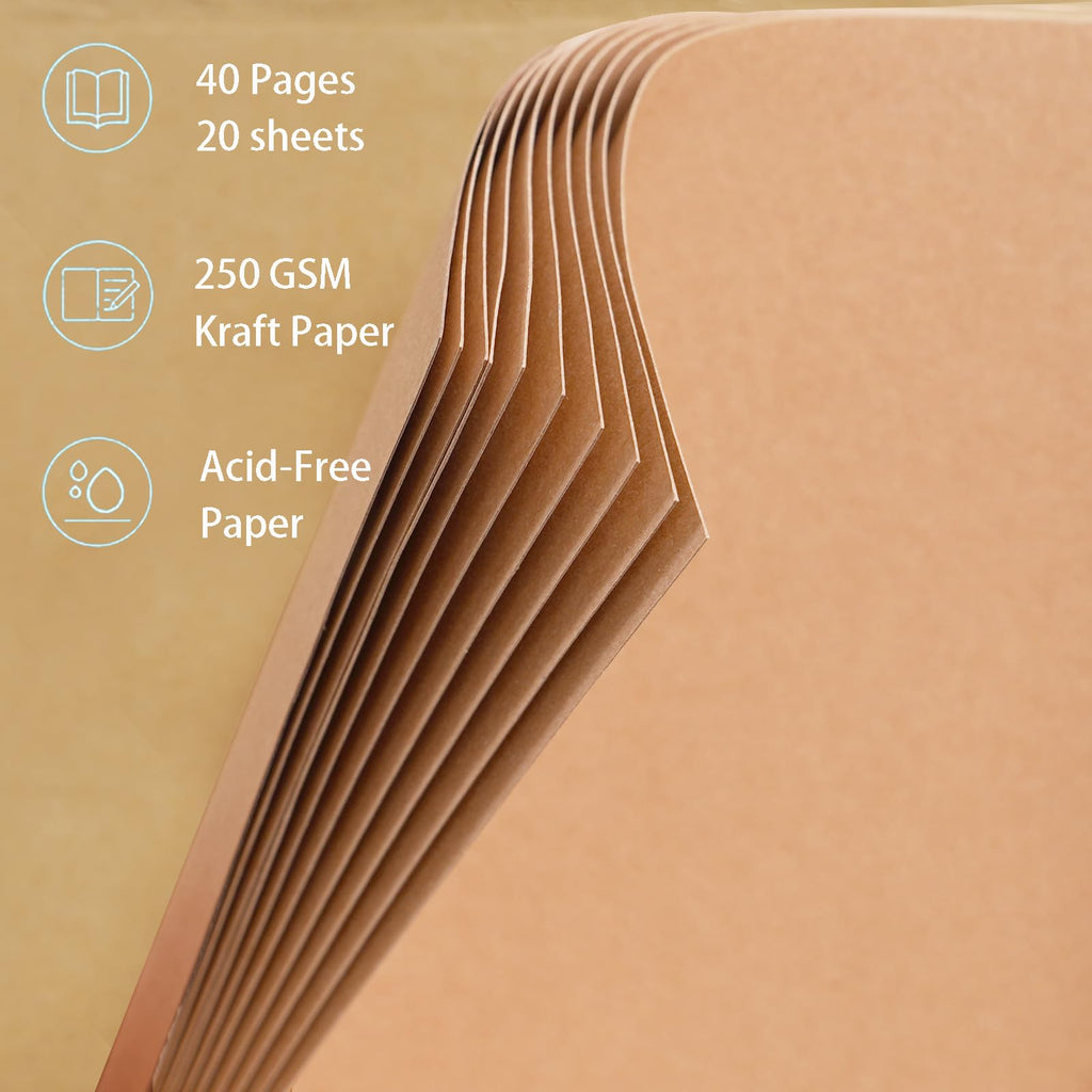 Finksy 10 x 10 Inch DIY Scrapbook Photo Album Brown 40 Pages Hardcover Kraft Blank Memory Book for Wedding and Anniversary Family