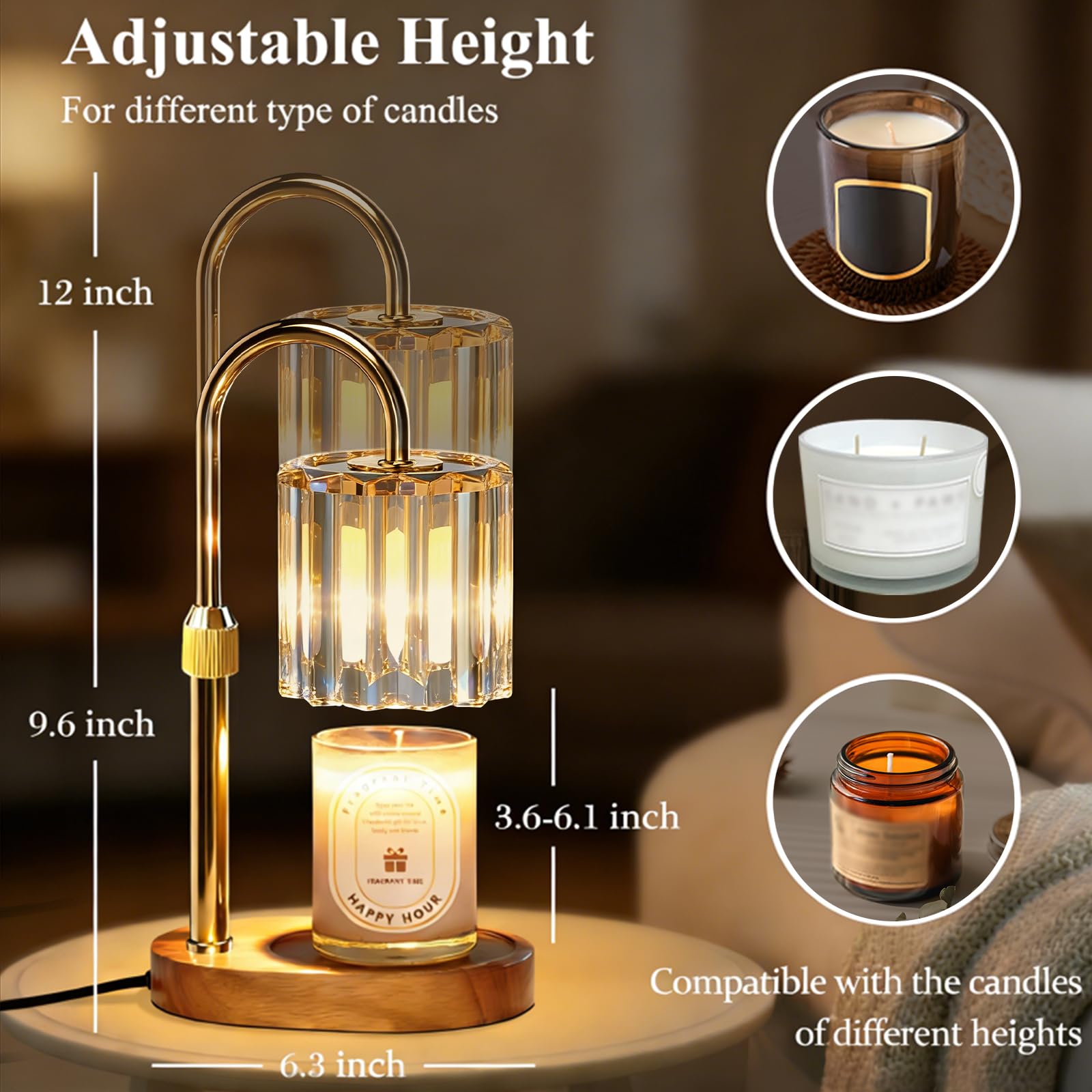Lukasa Candle Warmer Lamp with Timer and Dimmer, Adjustable Height Candle Warmer for Candle, Birthday Gifts for Women Men, Mother's Day Gifts for Mom, Christmas Decor Home Room Decor, Christmas Gifts