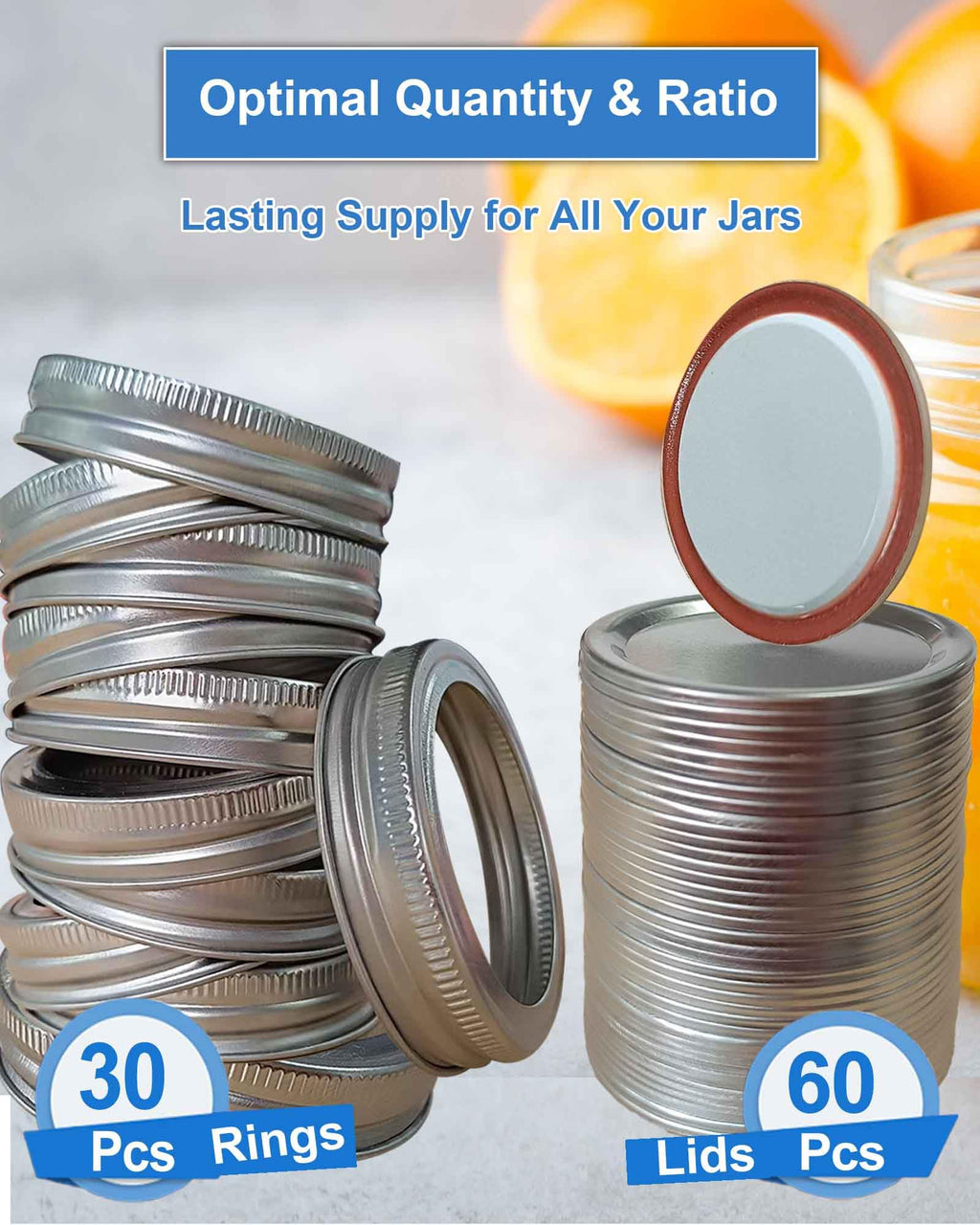 90Pcs Mason Jar Lids with Rings for 70MM Regular Mouth, Premium Split-Type Fit & Airtight Canning Lids for Mason Jar and Ball Kerr Jars (70MM Regular Mouth)