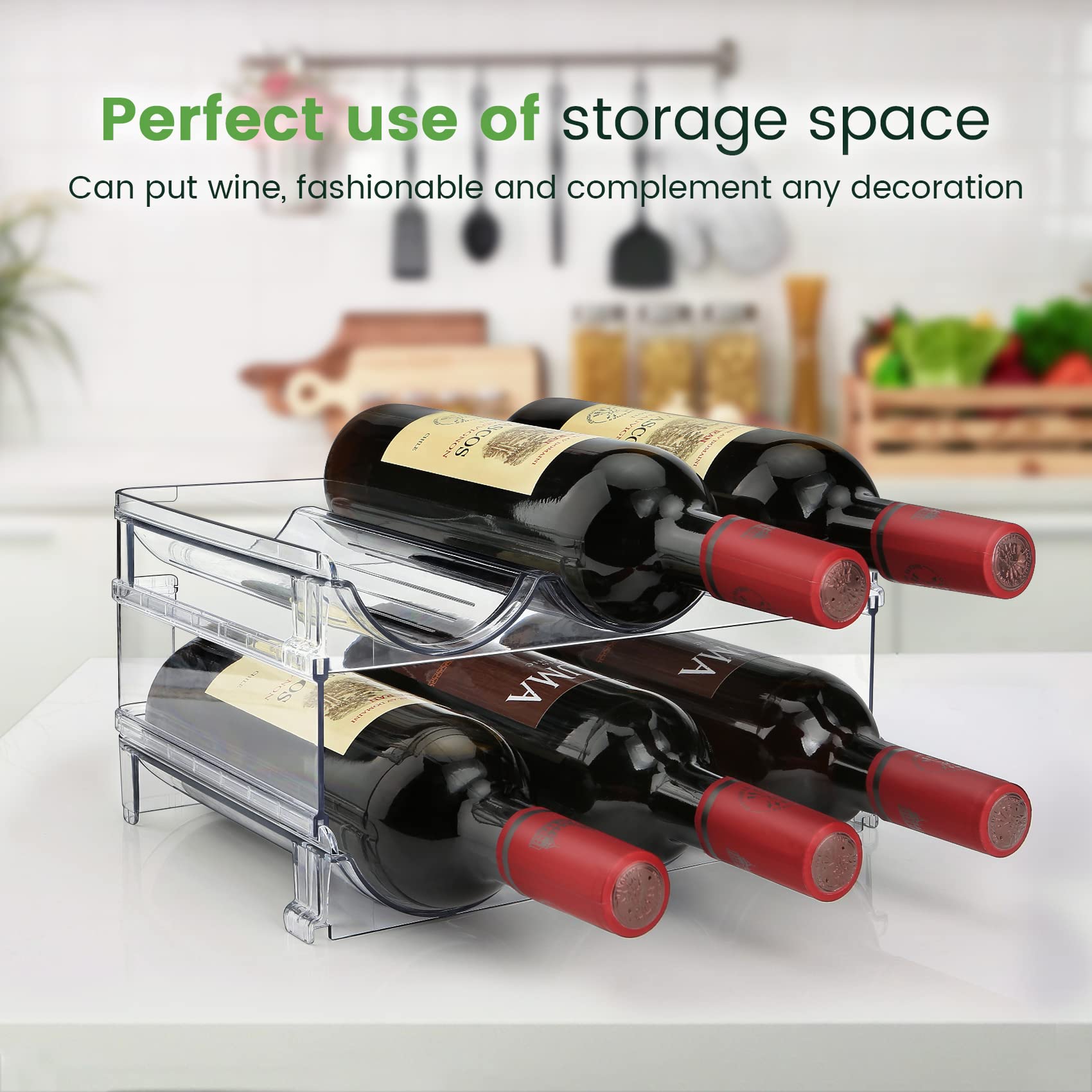 spospo Water Bottle Organizer for Cabinet, 2 Packs Water Bottle Storage Rack, Water Bottle Holder for Cabinet, Stackable Water Bottle Storage Rack