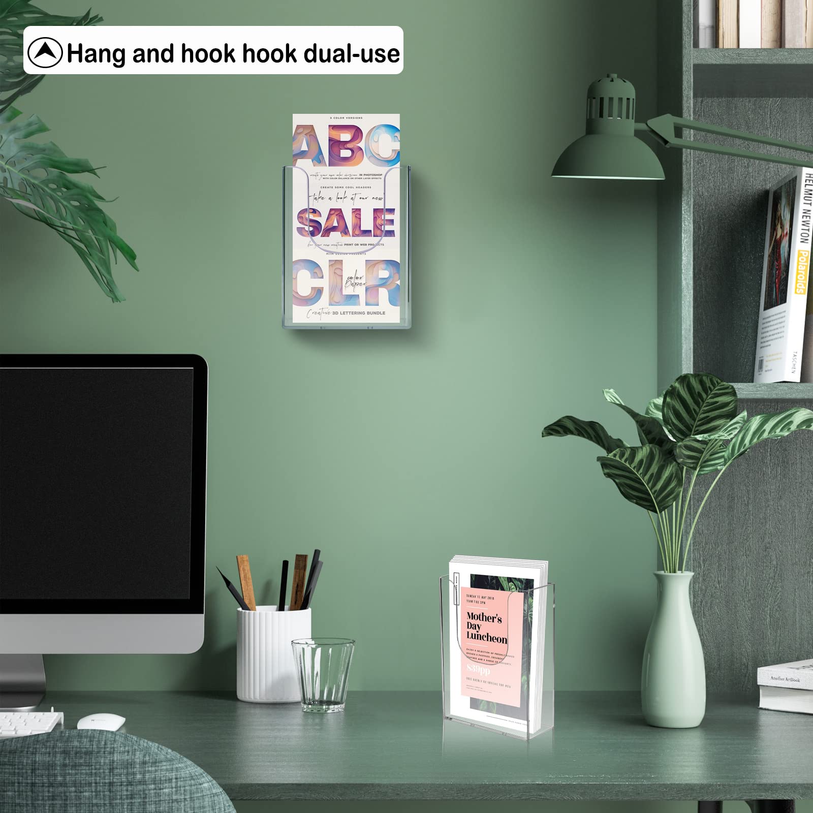 zavekia Brochure Holder, 6 Pack 4 x 6 Inches Transparent Polystyrene Wall Mount Literature Holder