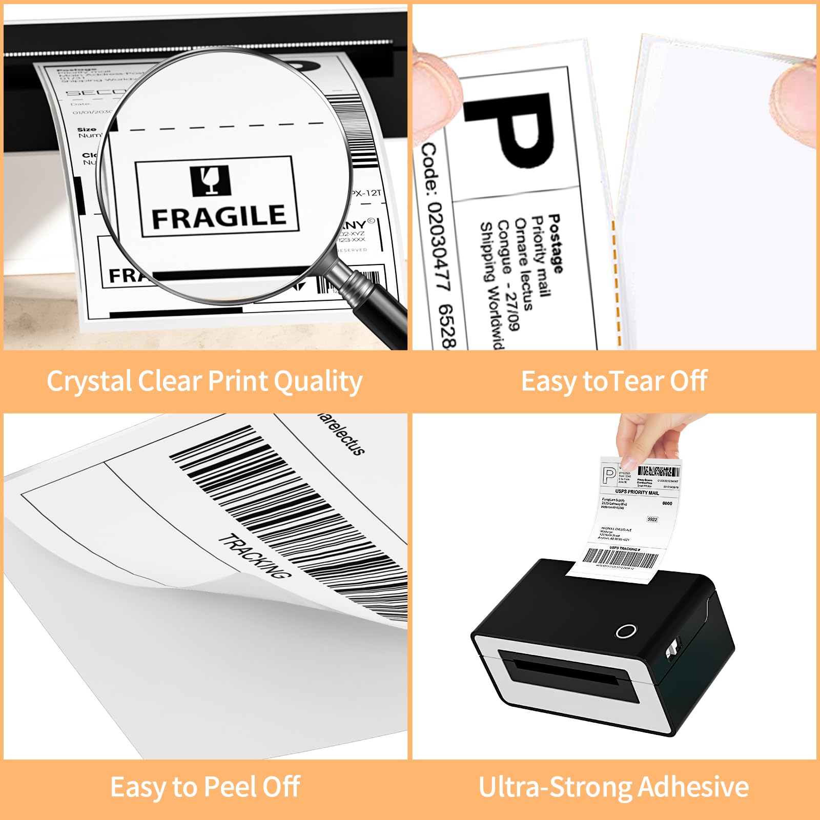 2 Rolls 4" x 6" Direct Thermal Printer Label, 250 Labels/Roll, Total 500 Thermal Shipping Labels, Strong Adhesive, Commercial Grade, Perforated, Compatible with Most Thermal Printers (NOT for DYMO)
