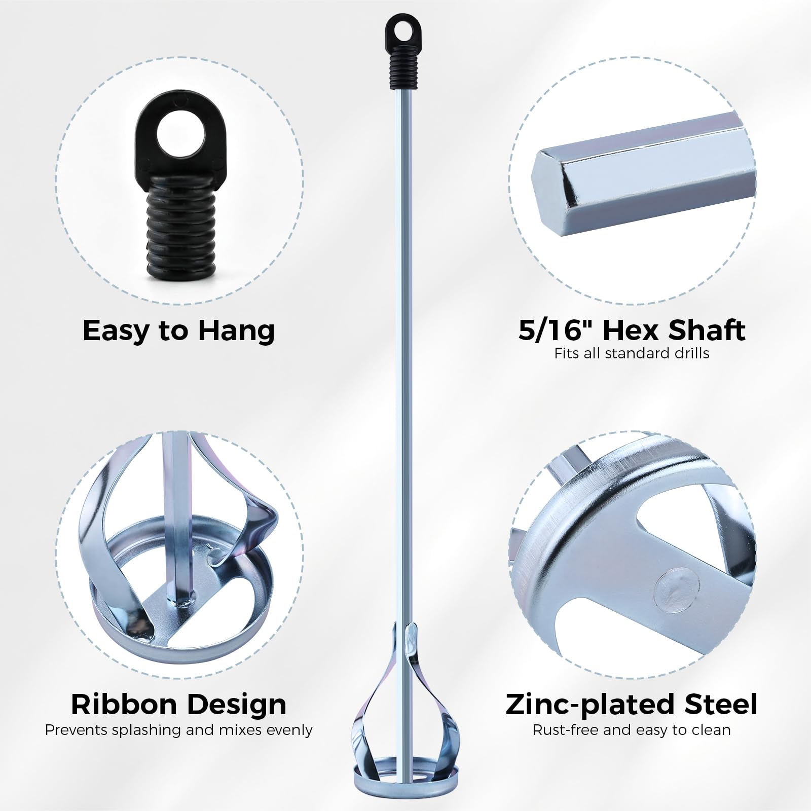 Patioer Paint Mixer Set for Drill, Epoxy Resin Mud Cement Paint Stirrer for 1-5 Gallon Buckets, 15 3/4" Length 5/16" Hex Shaft Zinc Plated Steel Mixer, 3PCS