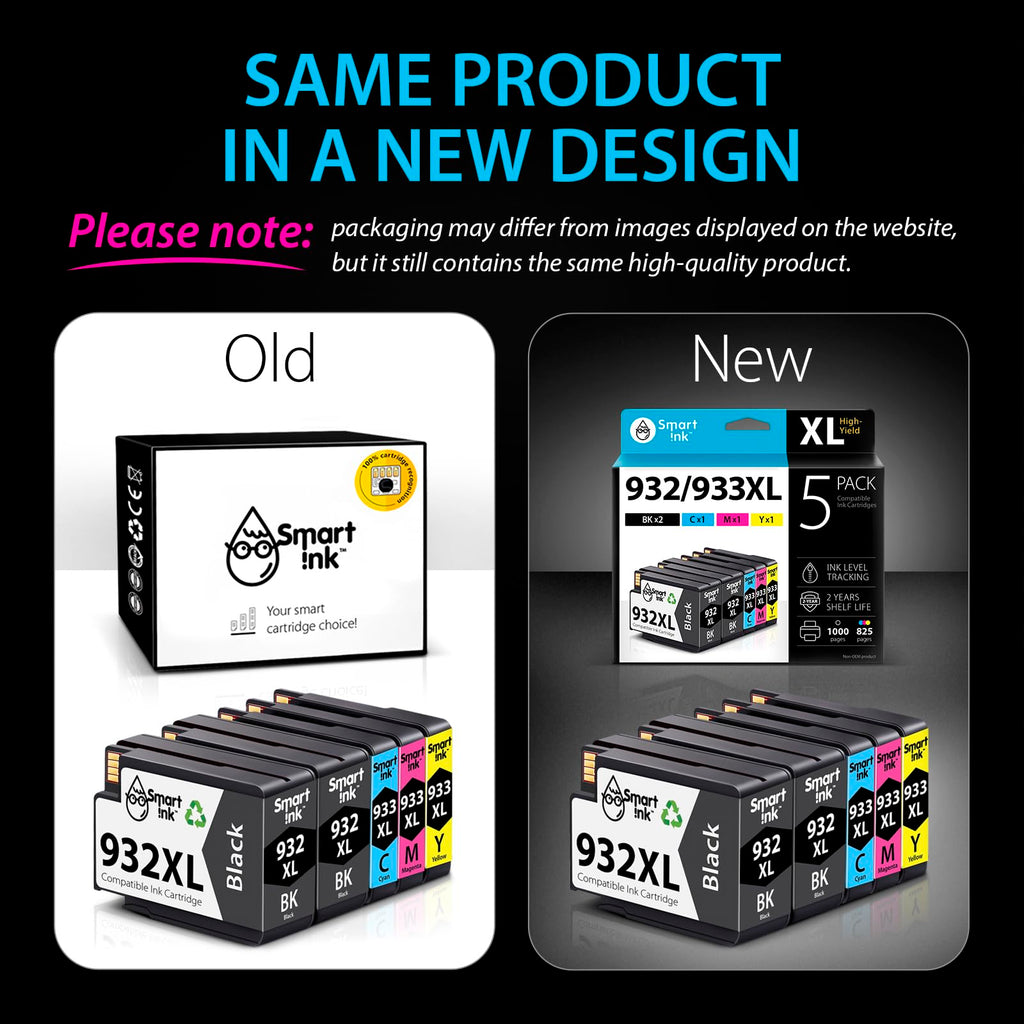 Smart Ink Compatible Ink Cartridge Replacement for HP 932 XL 933 XL 932XL 933XL High Yield 5 Pack Combo (2 Black & C/M/Y) Ink Cartridges High Capacity for HP Officejet 6600 6100 6700 7110 7510 7610