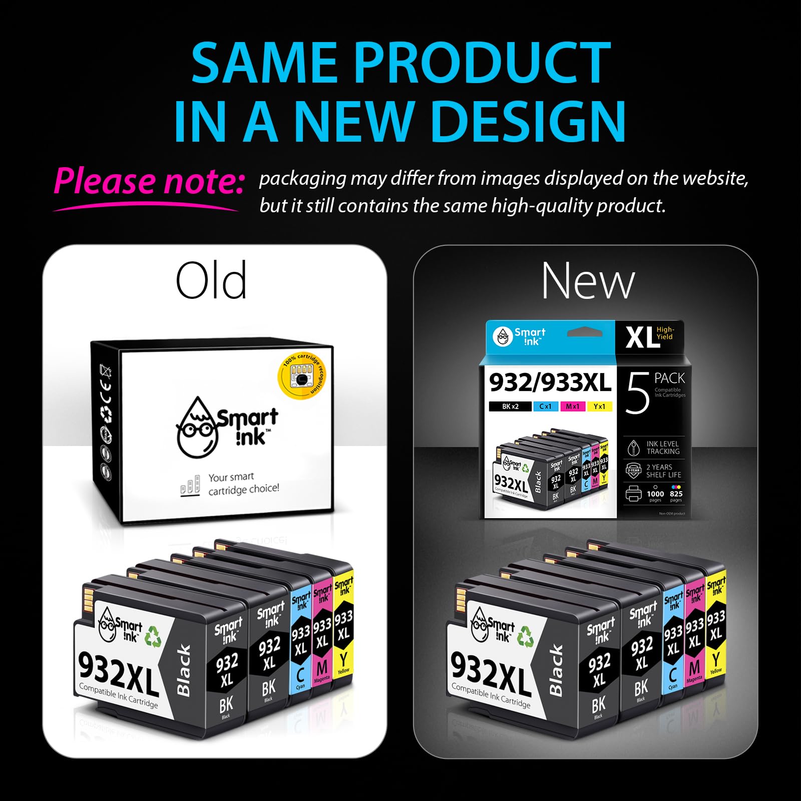 Smart Ink Compatible Ink Cartridge Replacement for HP 932 XL 933 XL 932XL 933XL High Yield 5 Pack Combo (2 Black & C/M/Y) Ink Cartridges High Capacity for HP Officejet 6600 6100 6700 7110 7510 7610