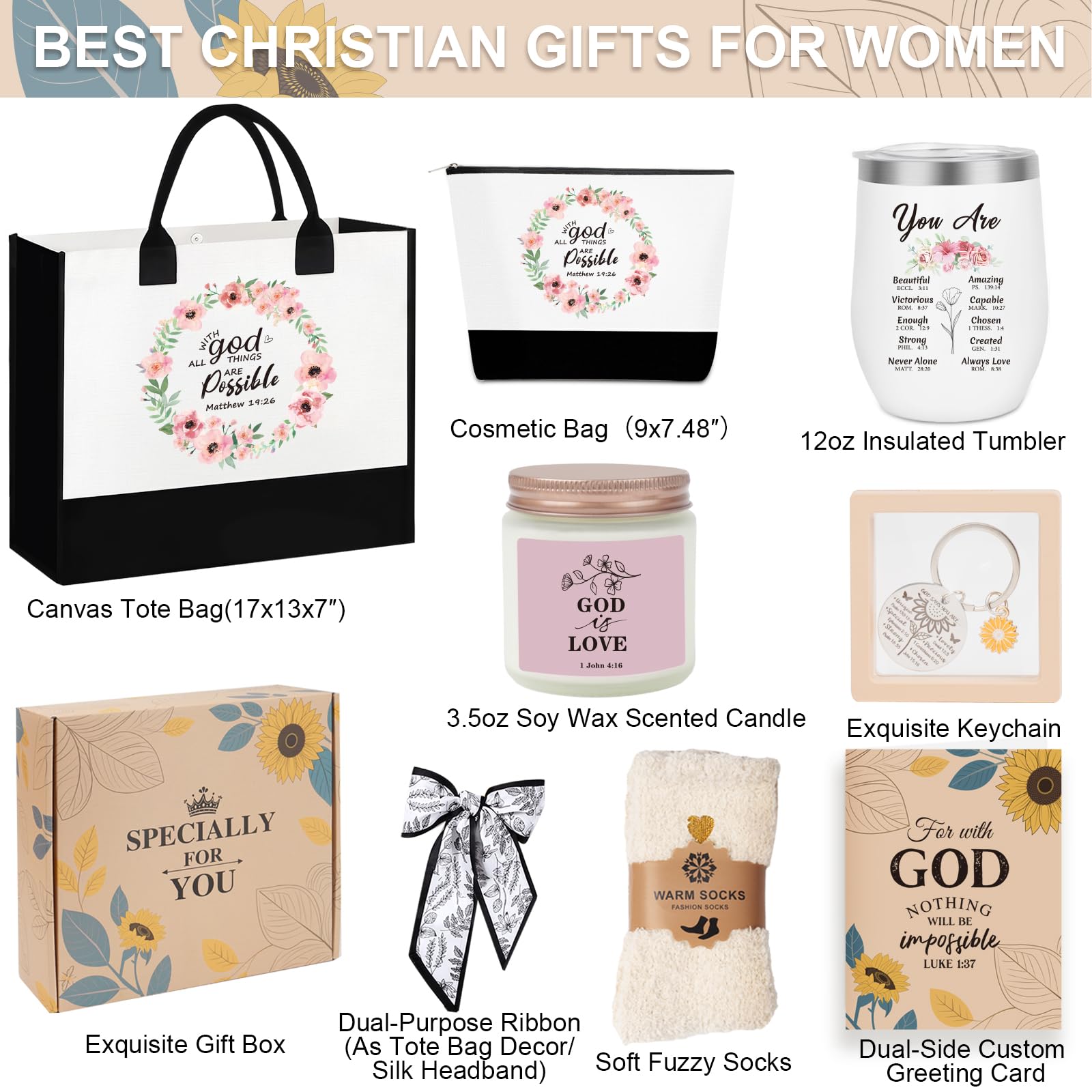 Christian Gifts for Women, Faith Based & Religious Gifts for Christian Women, Birthday Christmas Unique Catholic Gift Bible Accessories with Christian Tote Bags