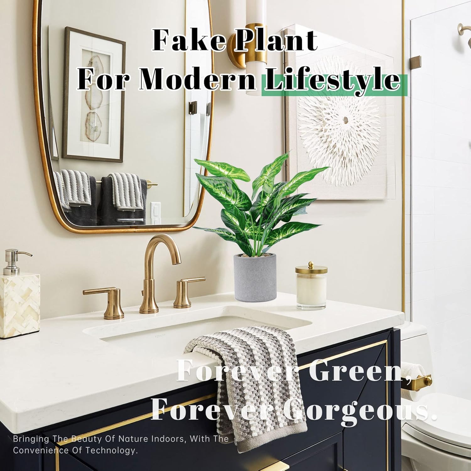 Der Rose 2Pcs Fake Plants Artificial Potted Faux Plants for Home Bathroom Bedroom Living Room Office Desk Decor Indoor
