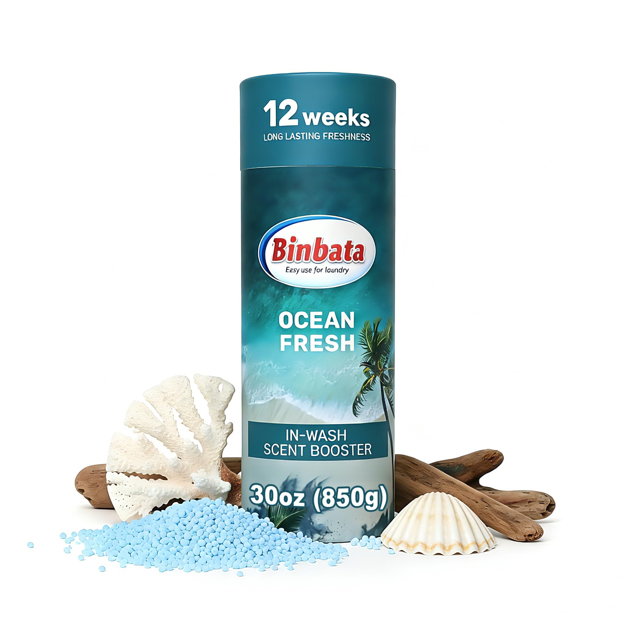 Eco‑Friendly Scent Beads Laundry 850 Grams, Gentle In‑Wash Scent Booster Beads with Plastic Free Recyclable Package, Up to 85 Washing Cycles for 12 week Long-Lasting Freshness, Ocean Fresh Scent
