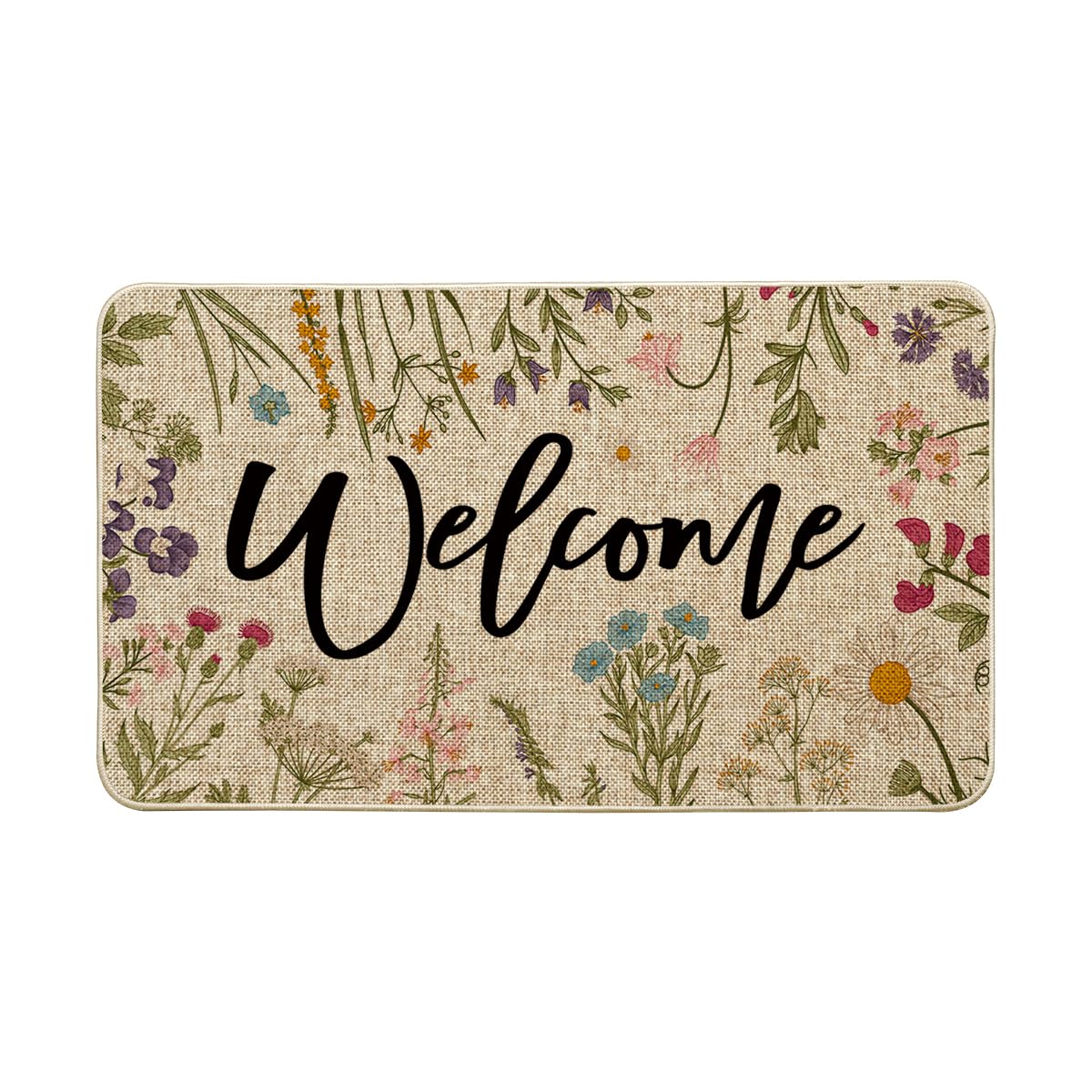 Artoid Mode Wild Flowers Welcome Summer Doormat, Spring Home Decor Low-Profile Switch Rug Door Mat Floor Mat for Indoor Outdoor 17x29 Inch