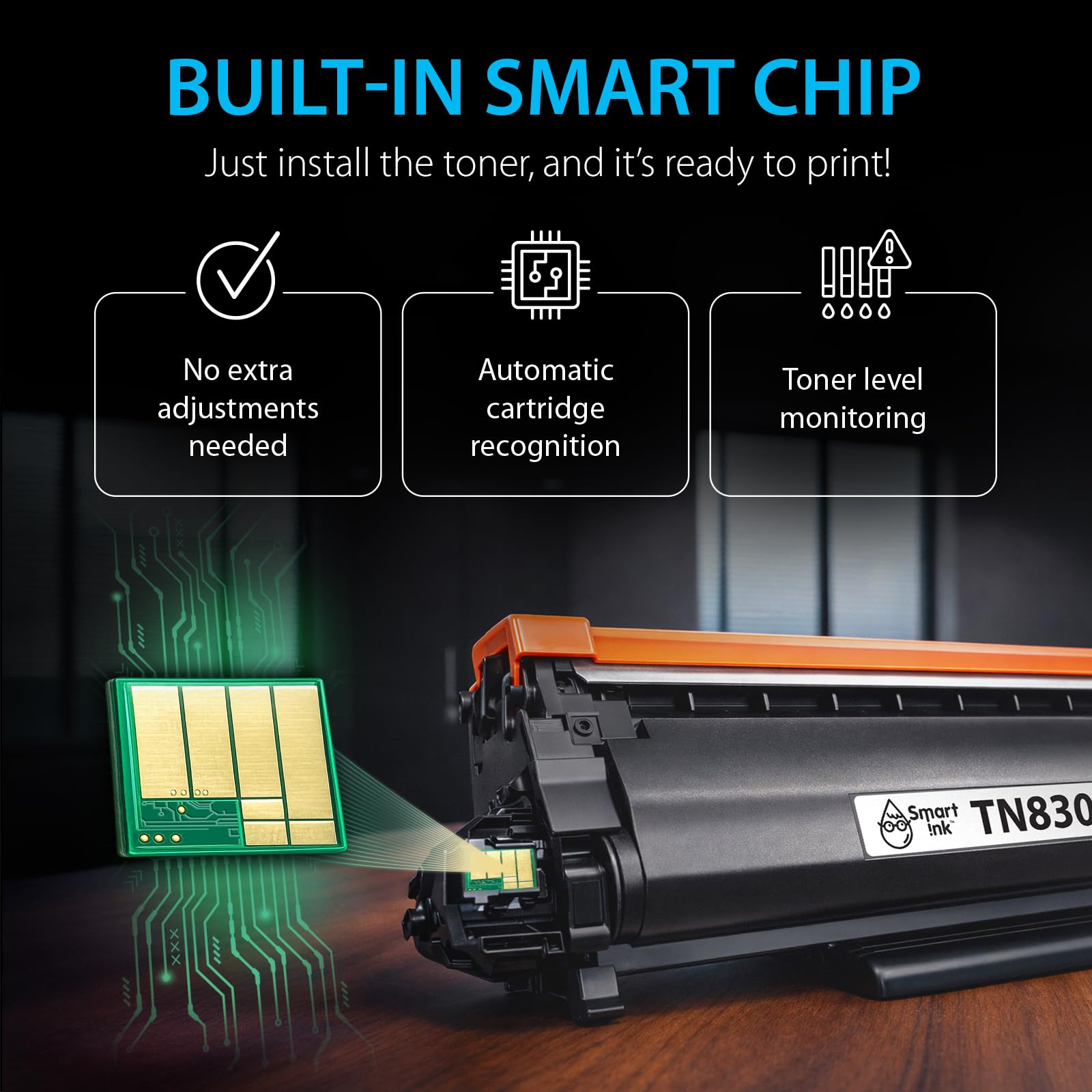 Smart Ink Compatible TN830XL Toner Cartridge Replacement for Brother TN830XL TN830BK TN830 XL with CHIP (2 Pack) to use with DCP-L2640DW HL-L2460DW MFC-L2820DW HL-L2400D HL-L2405W HL-L2865DW Printers