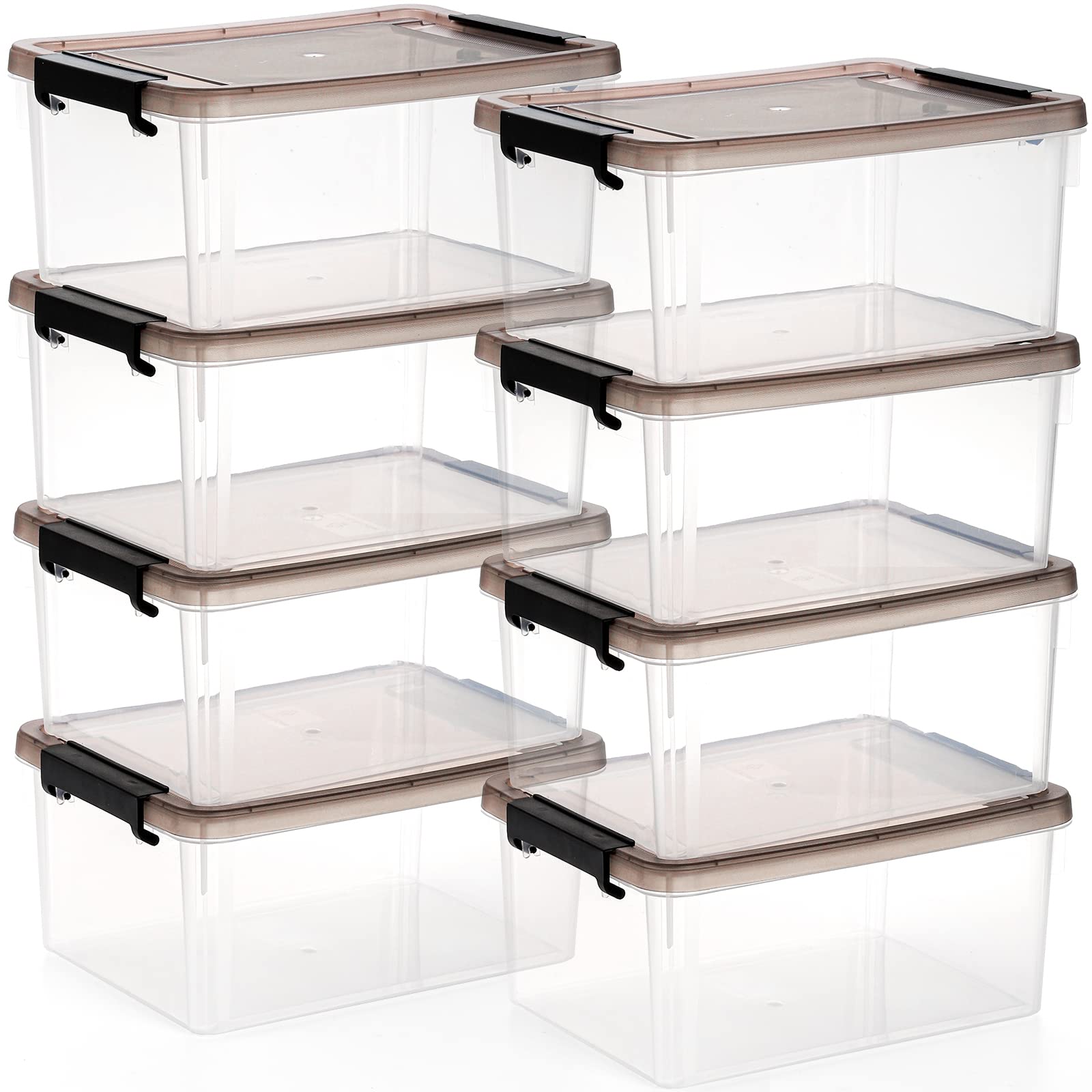 Nicunom 8 Pack 3 L Small Plastic Storage Bins with Lids, 9.1" x 6.7" x 4.1" Clear Storage Box Containers Stackable Latching Box with Lid Storage Containers for Organizing