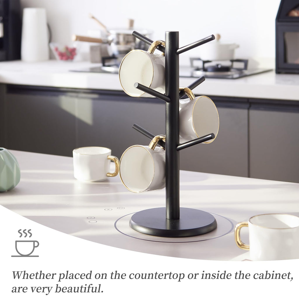 Kitsanery Mug Holder Tree, Coffee Cup Holder，Coffee Mug Tree with 6 Hooks,Home Storage Mug Hooks (Black)