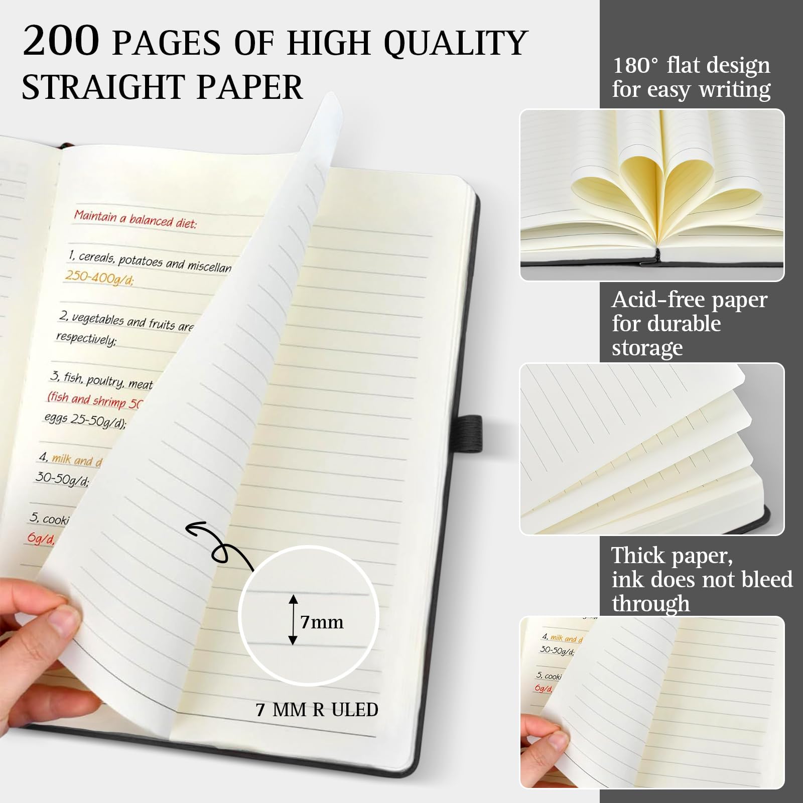 3 Pack Notebook for Work, Leather Journal for Women Men, A5 College Ruled Journal Notebook, Hardcover Notebooks with Pens,100GSM Paper, Office Supplies(Grey & Black & Green)