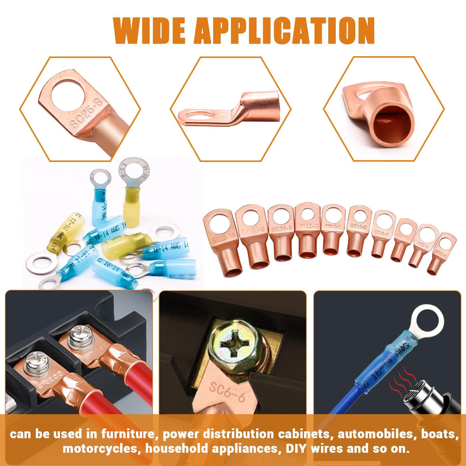 mankk 110pcs Copper Wire Lugs AWG 2 4 6 8 10 12 14 16 Gauge Battery Terminal Connector Battery Cable End Connector Copper Ring Terminal Kit with Heat Shrink M-N-067-110PCS-tbz