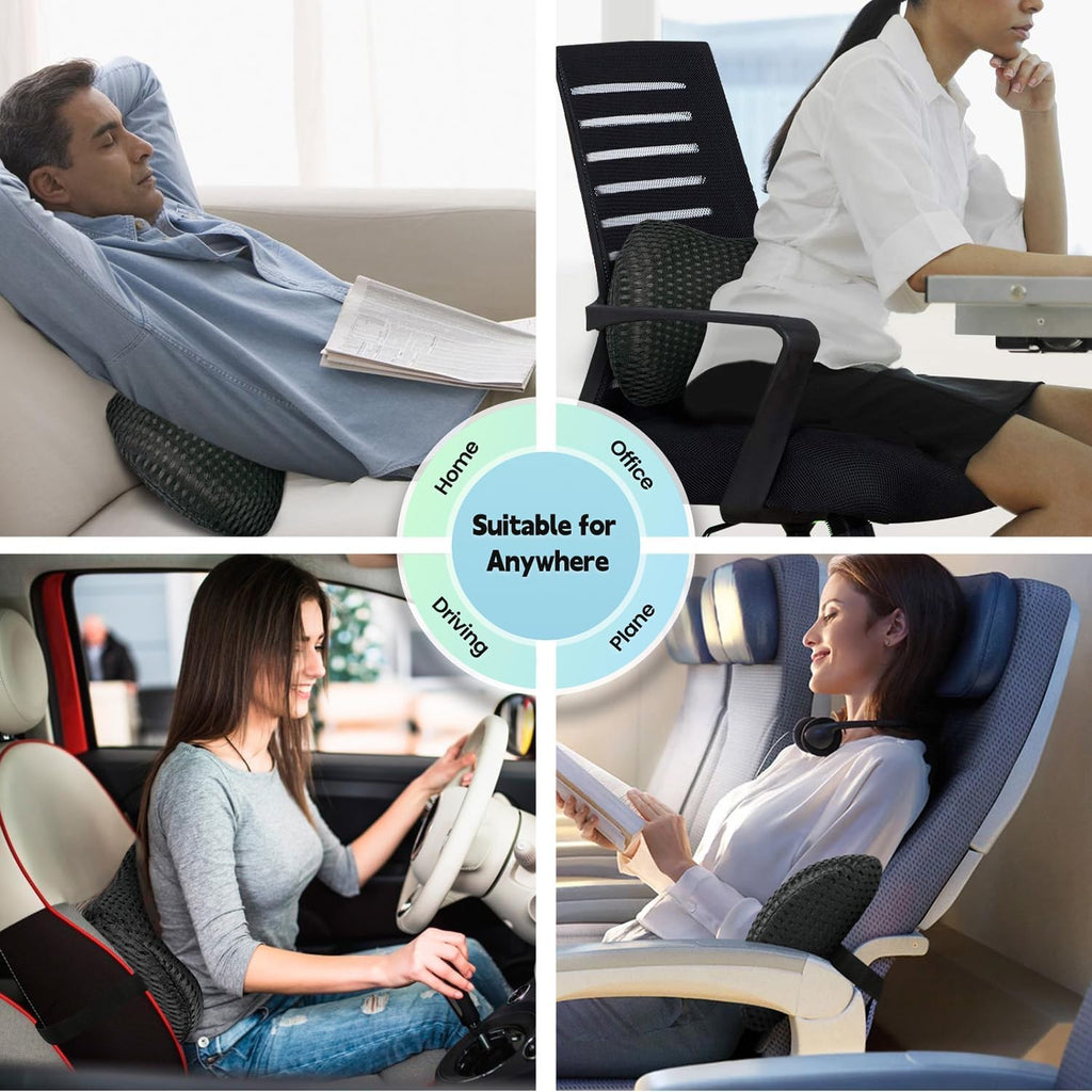 AsBellt Lumbar Support Memory Foam Pillow with Adjustable Elastic Strap, Improves Posture, Promotes Back Pain Relief, Great for Car Seat, Office Chair, Back Support, Recliner and Bed