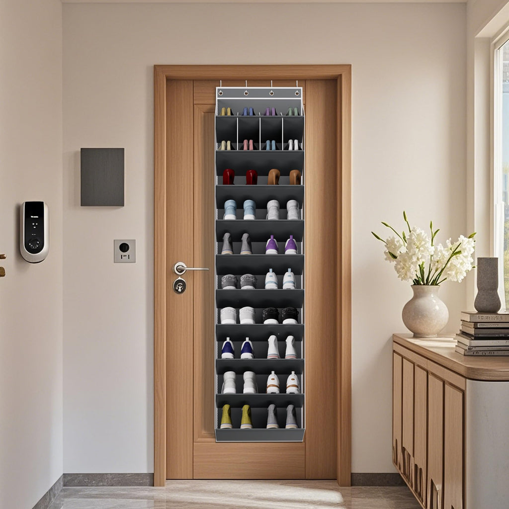 KYEVIS Over the Door Shoe Organizer, 10-Tier Hanging Shoe Rack for Closet with Deep Pockets, Space-Saving Storage Holds 20 Pairs for Sneakers, Boots (Grey)