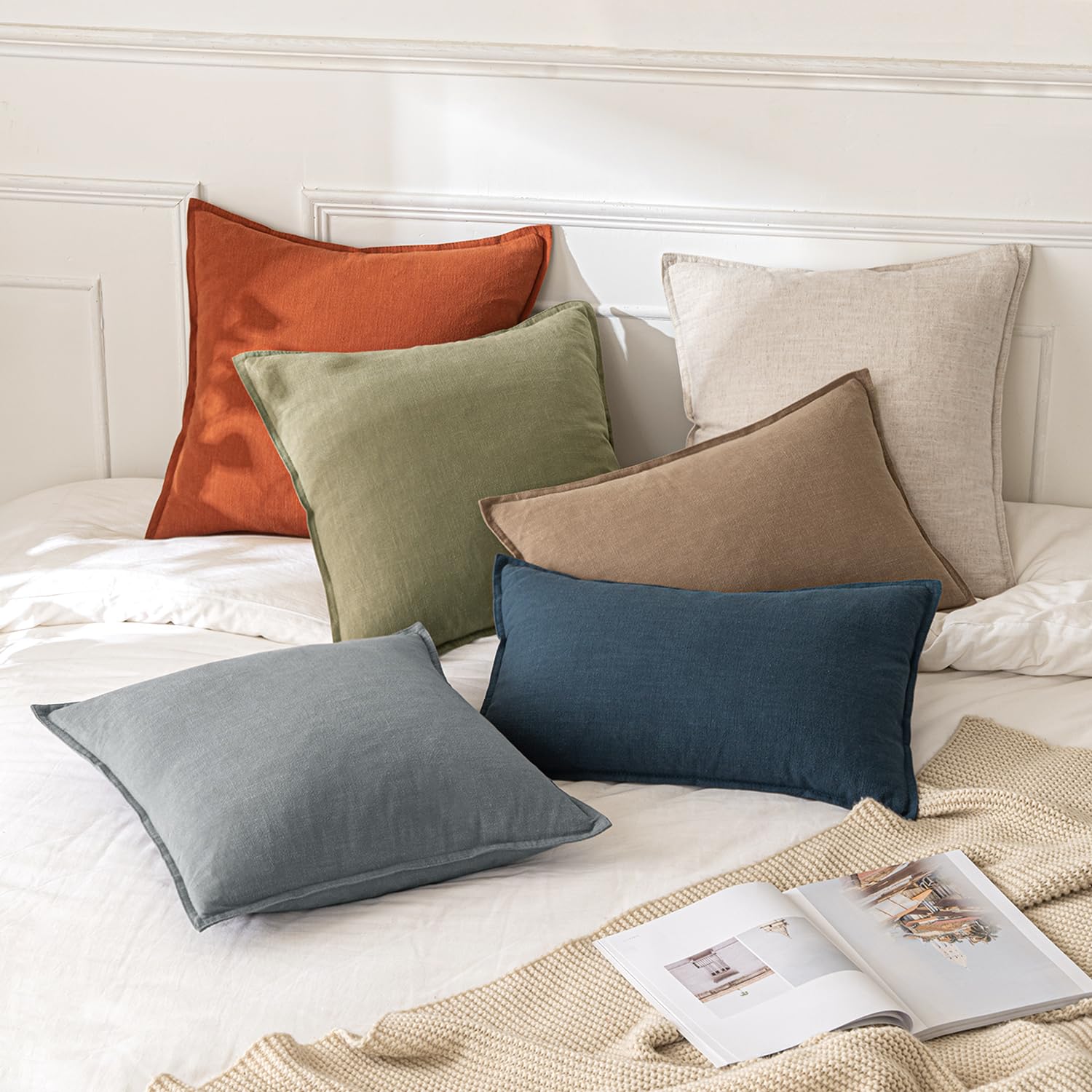 MIULEE Linen Pillow Covers Pack of 2 Decorative Throw Pillow Covers Soft Accent Boho Farmhouse Couch Pillowcases Modern Home Decors for Sofa Cushion Living Room Bed 18x18 Inch Natural Beige