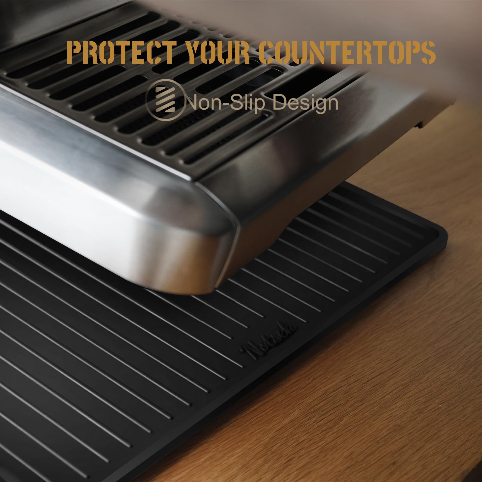 Coffee Bar Mat for Breville 870/880, 14 x 14inch, Silicone, 0.24in Raised Lip Spill-Proof, Under Coffee Maker, Coffee Pot Station for Countertop Kitchen, Black