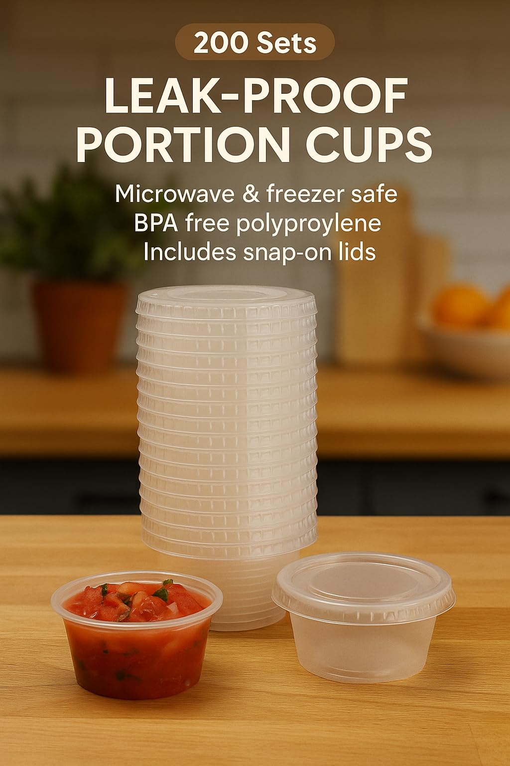 [200 Sets] 2 oz Souffle Cups with Lids – Leak-Proof, BPA-Free, Microwave & Freezer Safe Portion Cups – Disposable Plastic Containers for Jello Shots, Sauce, Dips, Snacks & Catering