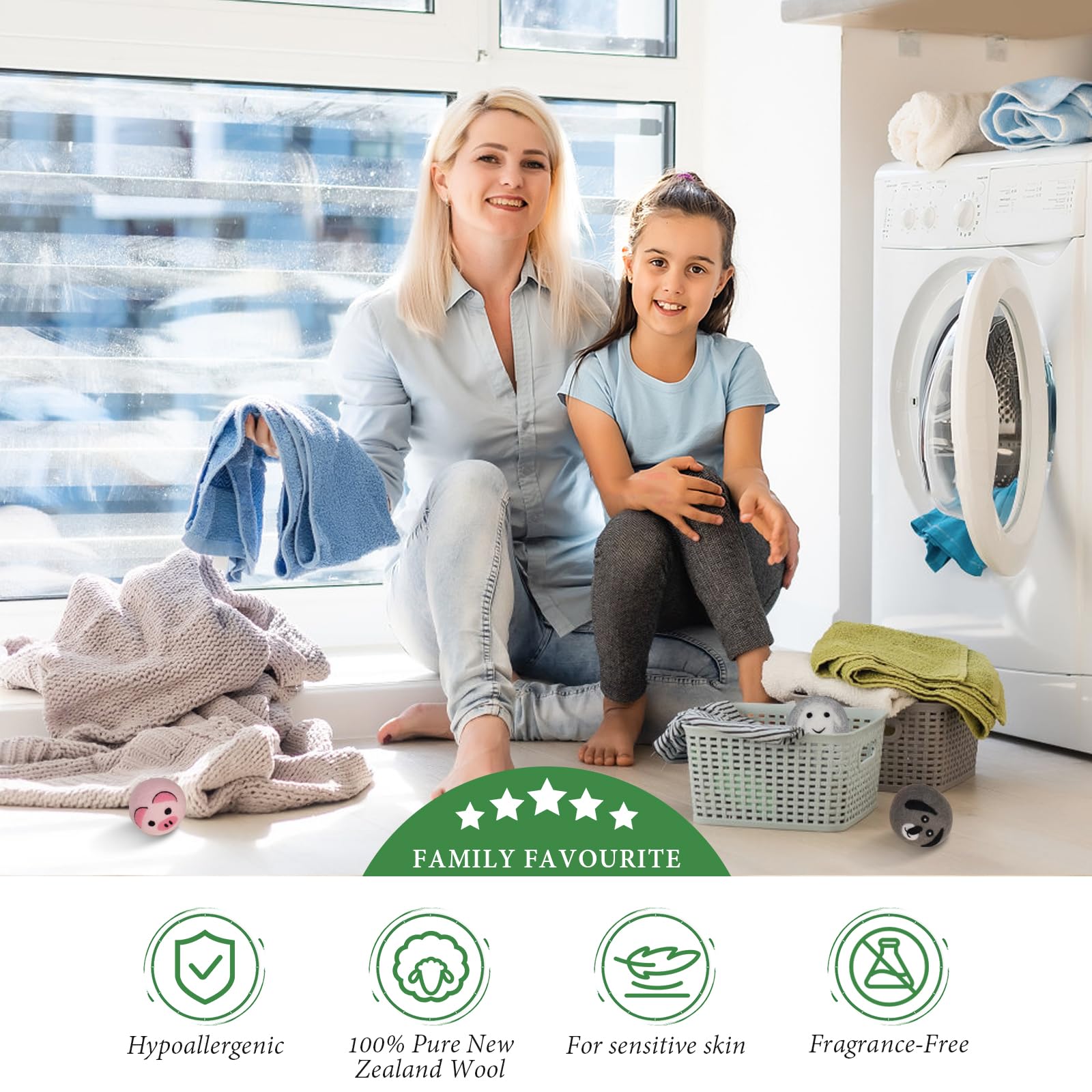 Wool Dryer Balls-XL 6Pack Eco Dryer Balls-Dryer Balls Laundry Reusable-Softens Laundry Naturally-Reduces Drying Time & Static-No More Dryer Sheets-With Storage Bag