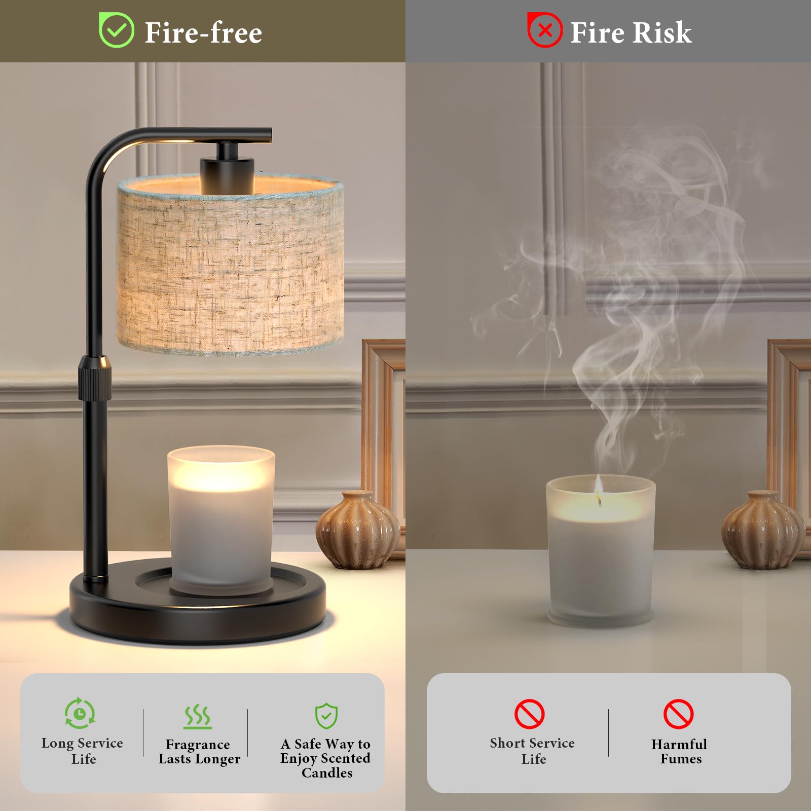 Spclsim Black Candle Warmer Lamp with Timer Dimmer, Adjustable Height Electric Candle Warmer Wax Heater with 2 Bulbs, Birthday Gifts for Mom Women Her, House Warming Gifts New Home