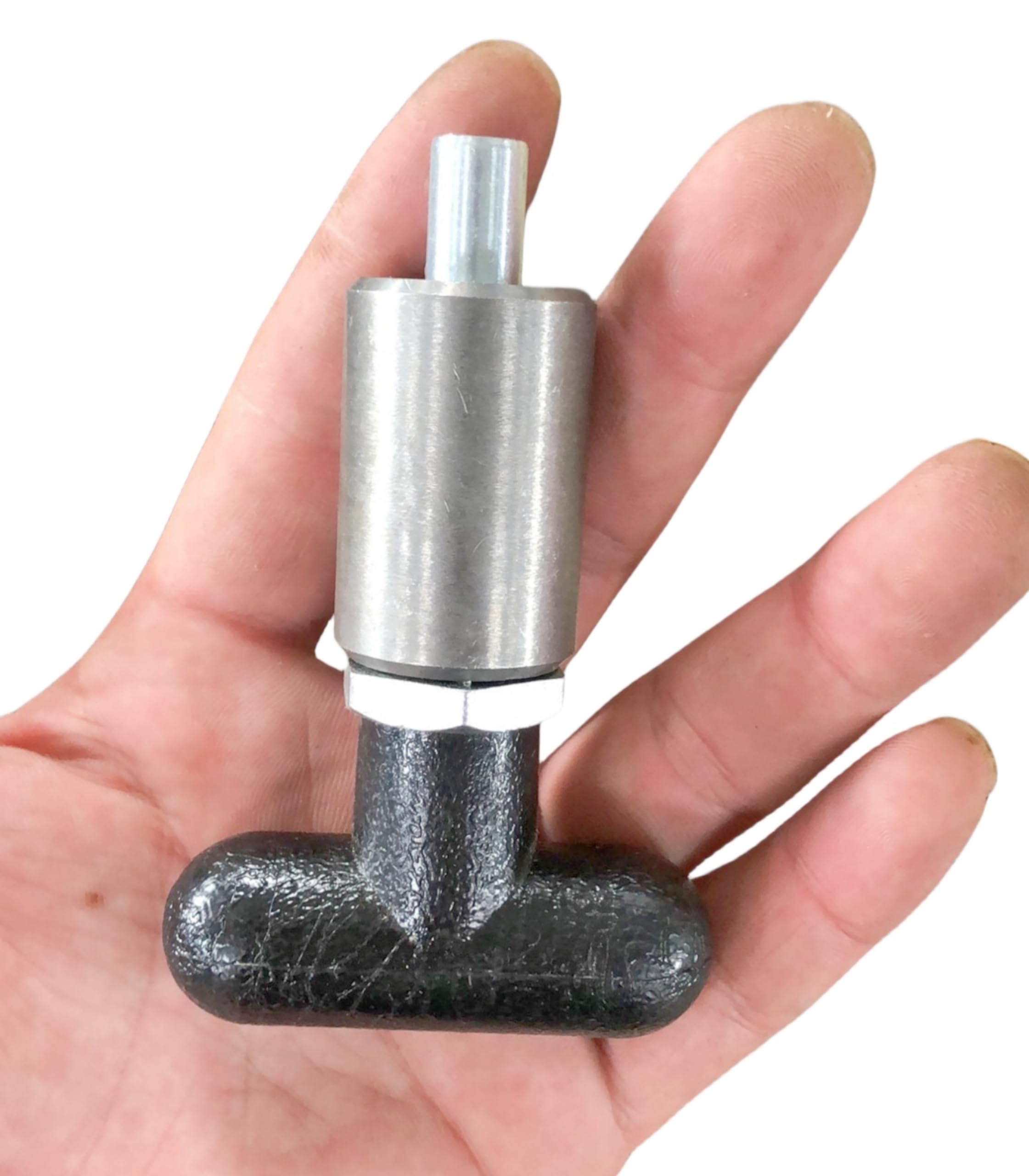 T knob Spring Loaded Pop Pin Spring Loaded Zinc Plated Steel Plunger POP Pull Pin Tire Carrier Pin , Black Plastic T-Handle Knob Round Nut W/Grub Screw Lock. (T-Handle, 3/8" Diameter)