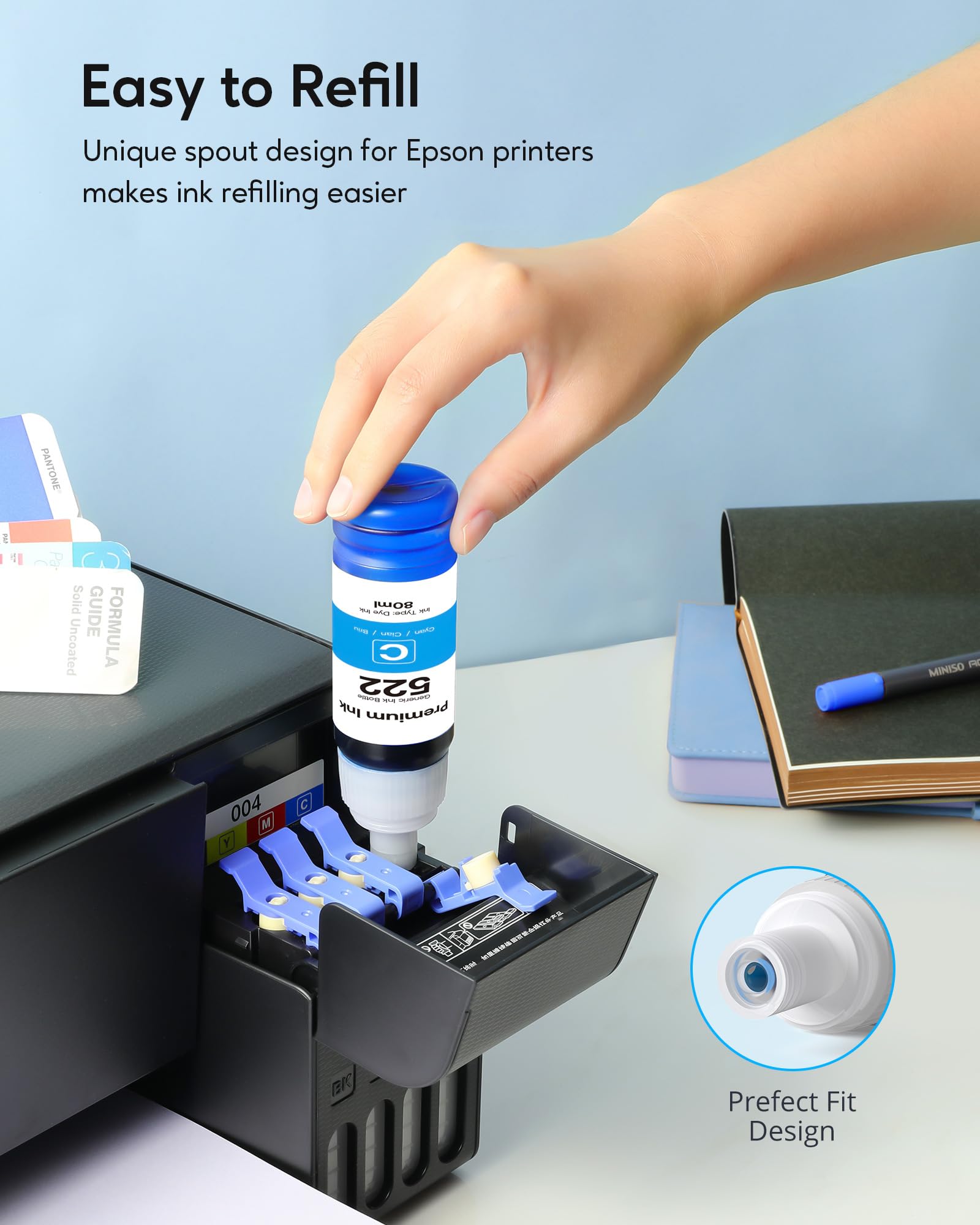 CEEBOO Compatible Ink Bottle Replacement for Epson 522 (Not Sublimation Ink), Use for ET-2400, 2720, 2800, 2803, 2840, 4700, 4800, 4810 Printer, 2 Black,Cyan,Magenta,Yellow, 5 Bottles
