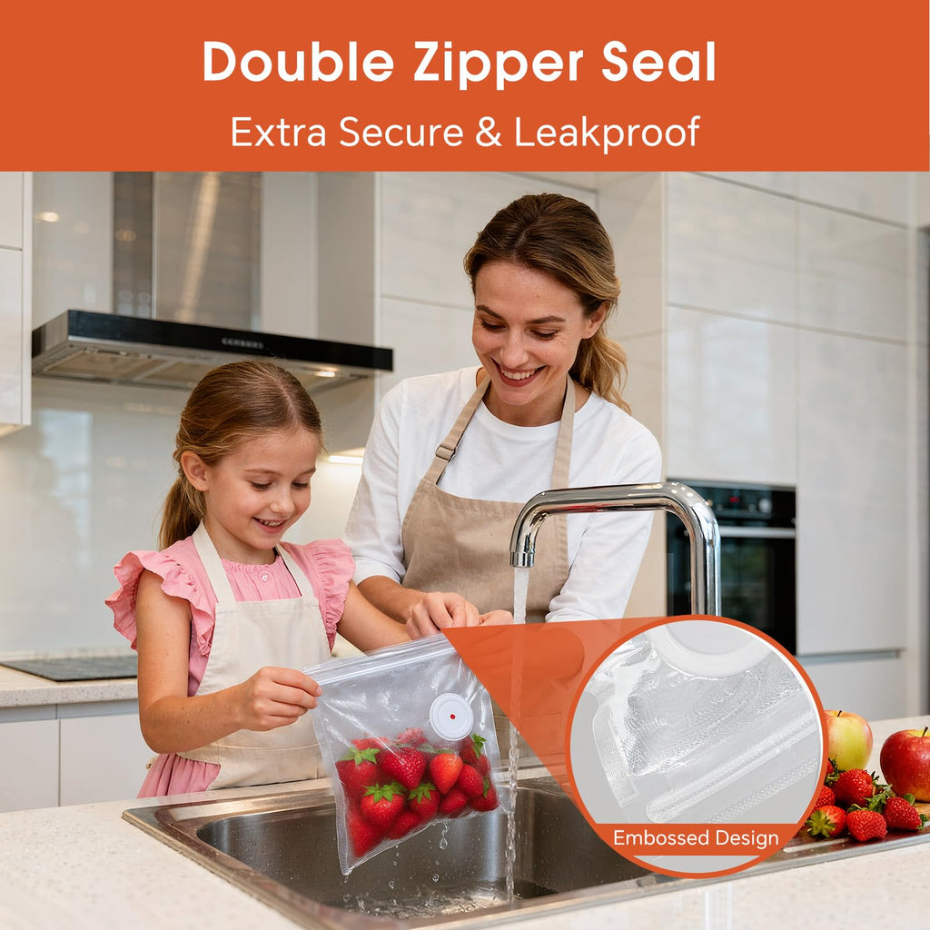 DOMIVIO Reusable Vacuum Zipper Bags, 12 Pcs 11.8" x 13.4" (3 Quart Size), Vacuum Sealer Bags for Food, Odor-Resistant, Leak-Proof, BPA-Free, Meal Prep, Sac Sous Vide Alimentaire