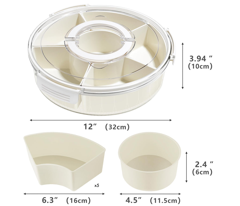 STORICANS Rotating Snack Box Container, Divided Serving Tray with Lid and Handle, Snack Organizer for Adults Fruit Tray, Veggie Tray, Perfect for Party, Entertaining 1 Pack