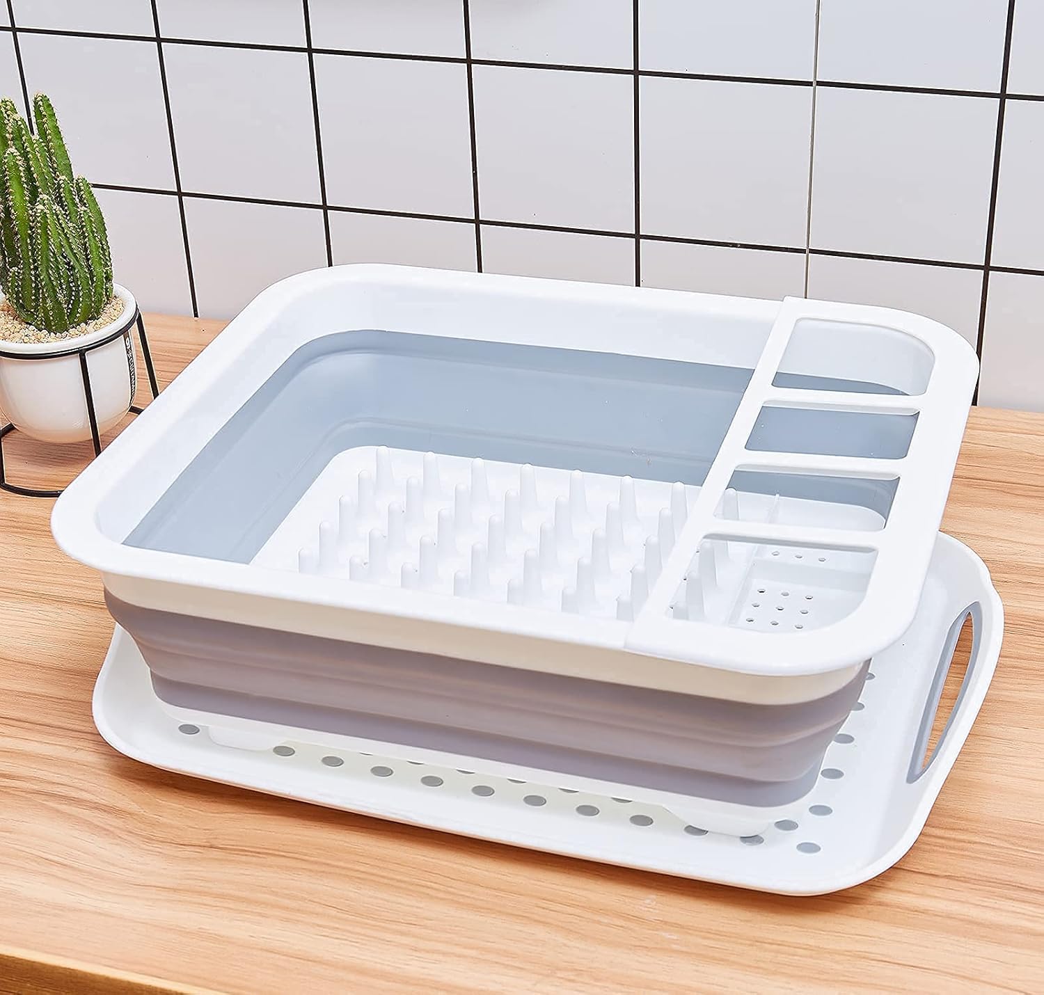 Collapsible Dish Rack and Drainboard Set Foldable Dishes Drying Racks Portable Drainer Dinnerware Organizer Folding Tableware Storage Cutlery Rack for Kitchen Counter RV Camper Accessories