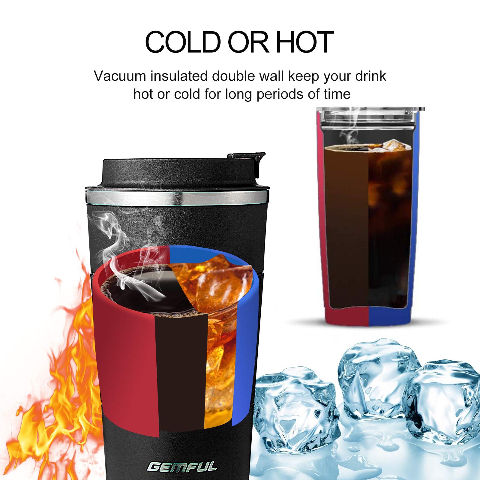 GEMFUL Coffee Travel Mug 17oz Insulated Leak Proof for Hot Drink Stainless Steel Coffee Cup Double Walled Vacuum Tumblers Reusable Tasse isotherme Home Office Work Set of 2
