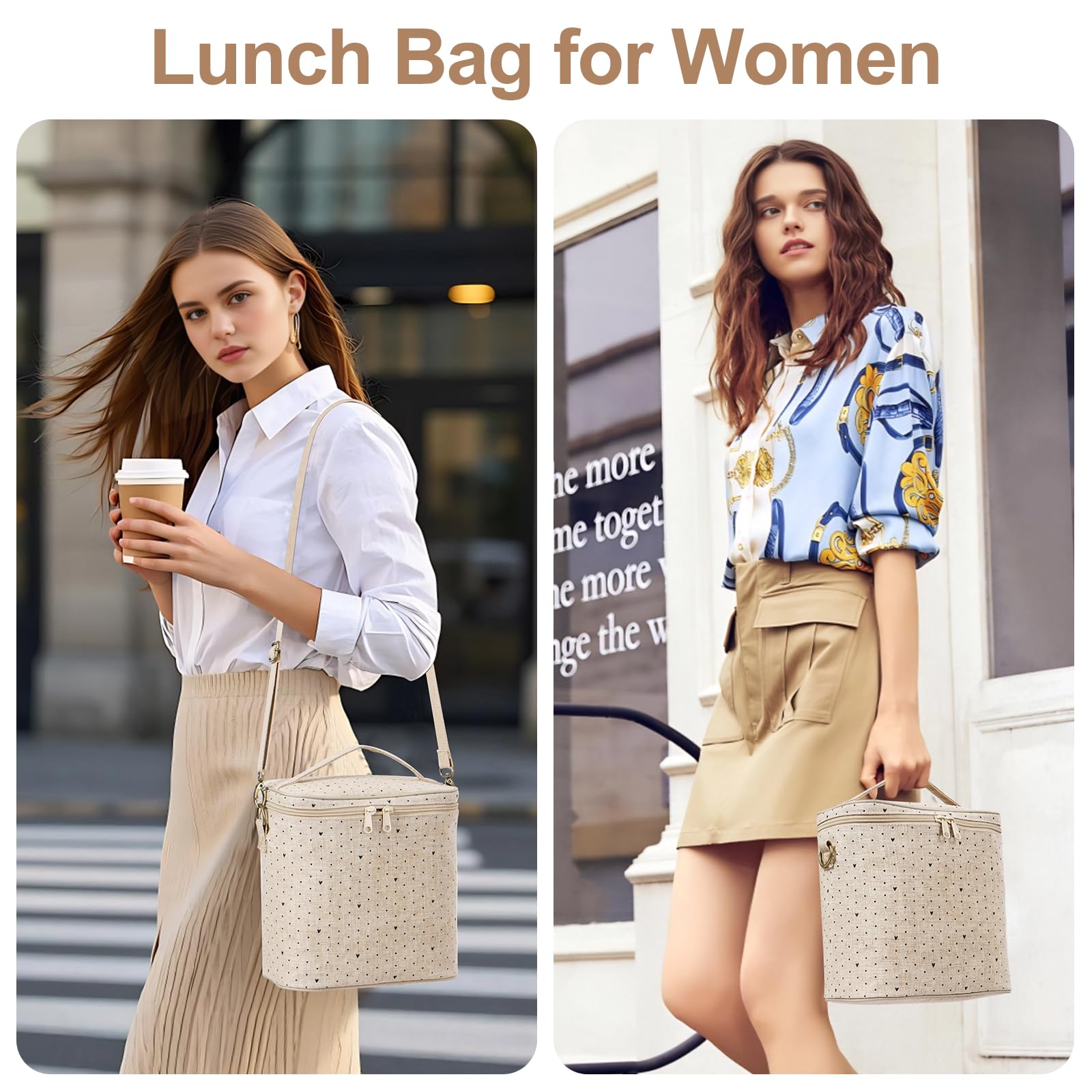 neatlife Lunch Tote, Cute Lunch Bag for Women, Thermal Bag with Double Zipper Close and Carrying Handle, Insulated Lunch Poche for Work, Travel & Picnic (Black Small Dots)