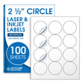2.5" Circle Printable Labels Compatible with Inkjet and Laser Printers - 100 Sheets, 1200 Matte White Round Stickers for Product Labeling, Packaging, Organization - Spartan Industrial Template C005