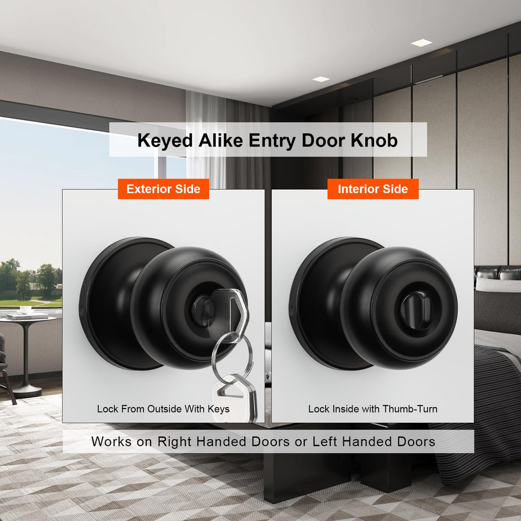 Haidms 1 Pack Matte Black Door Lock with Key, Entry Door Knob, Door Knobs with Lock, Exterior Door Knobs