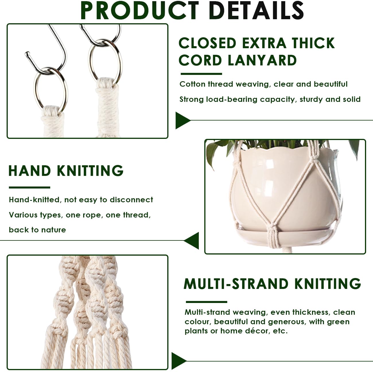OctBird 6 Pack Macrame Plant Hanger, Hanging Plant Holder with 6 Hooks, Handmade Macrame Hanging Planter Basket Rope Holder for Indoor Outdoor Plants Décor