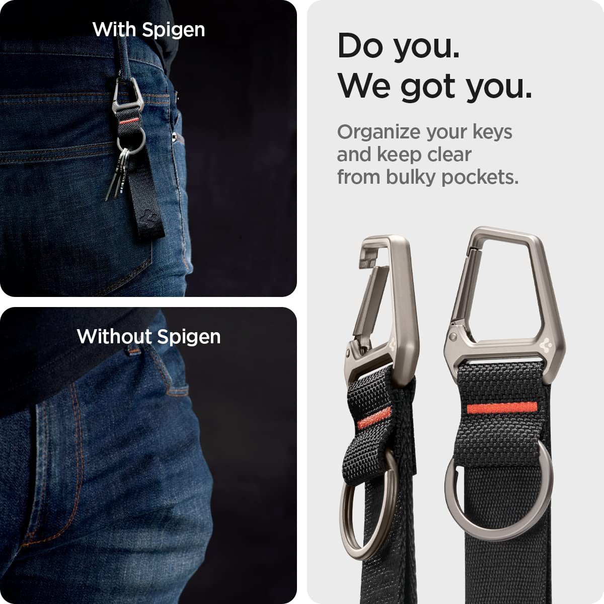 Spigen Life Carabiner Lanyard Keychain Strap for Keys ID Badge Wallet Holder and Everyday Carry Items Wristlet Keychain Ring Carabiner - Black