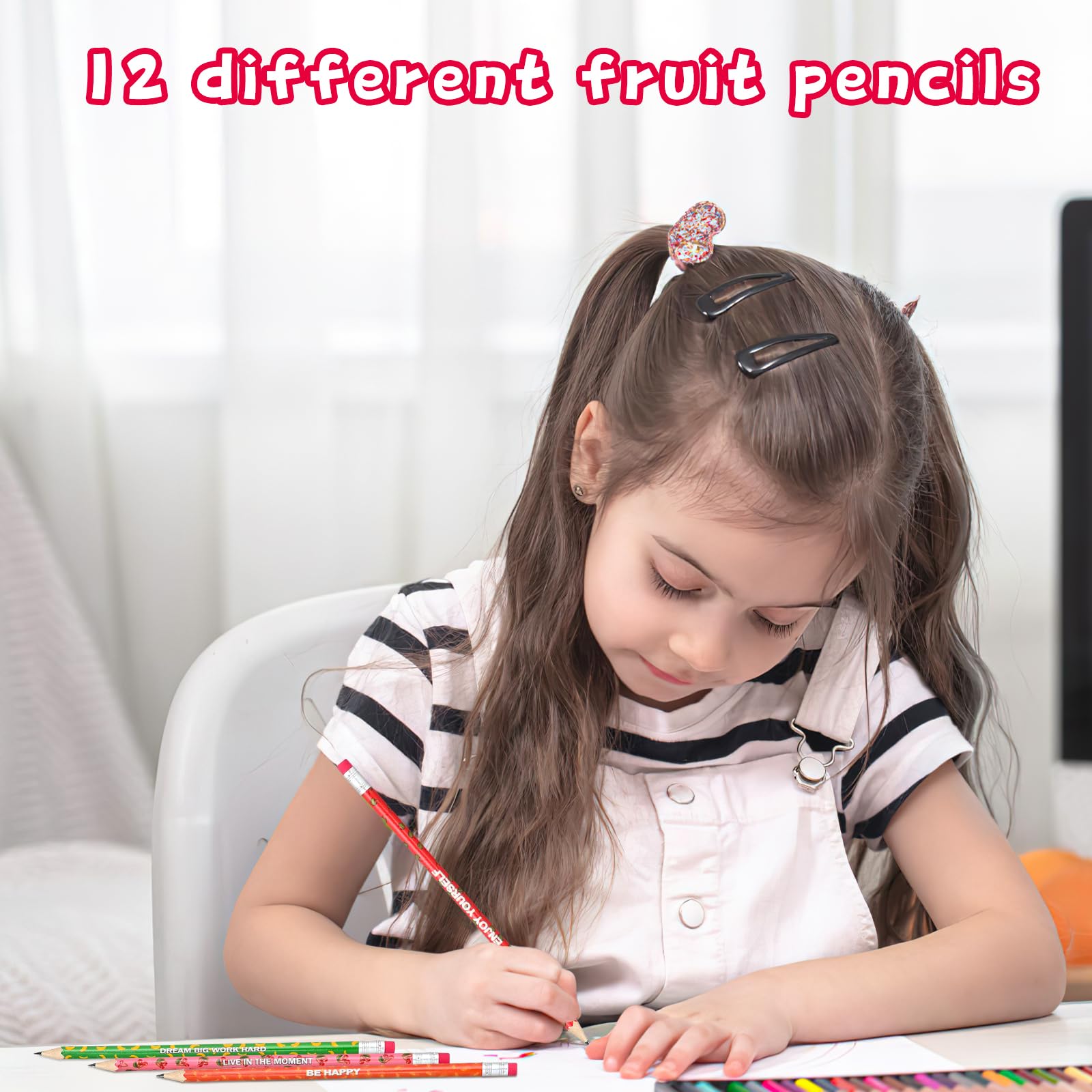 120 Pcs Wooden Pencils with Eraser Bulk, Scented Inspirational Pencils Student Colorful Fruit Pencils Cute HB Pencils Wood Graphite Pencil for Girls Kids Boys School Students Gifts Supplies