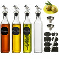 WERTIOO Oil Dispenser Bottle 4 Pack 17 OZ Glass Olive Oil and Vinegar Dispenser Set Oil Container with Funnel & Pen and Tag for Kitchen