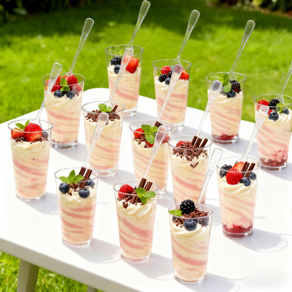 Peohud 100 Pack 3oz Dessert Cups with Spoons, Mini Dessert Shooter Cups, Parfait Appetizer Cups Shot Glasses for Desserts, Pudding, Event and Party