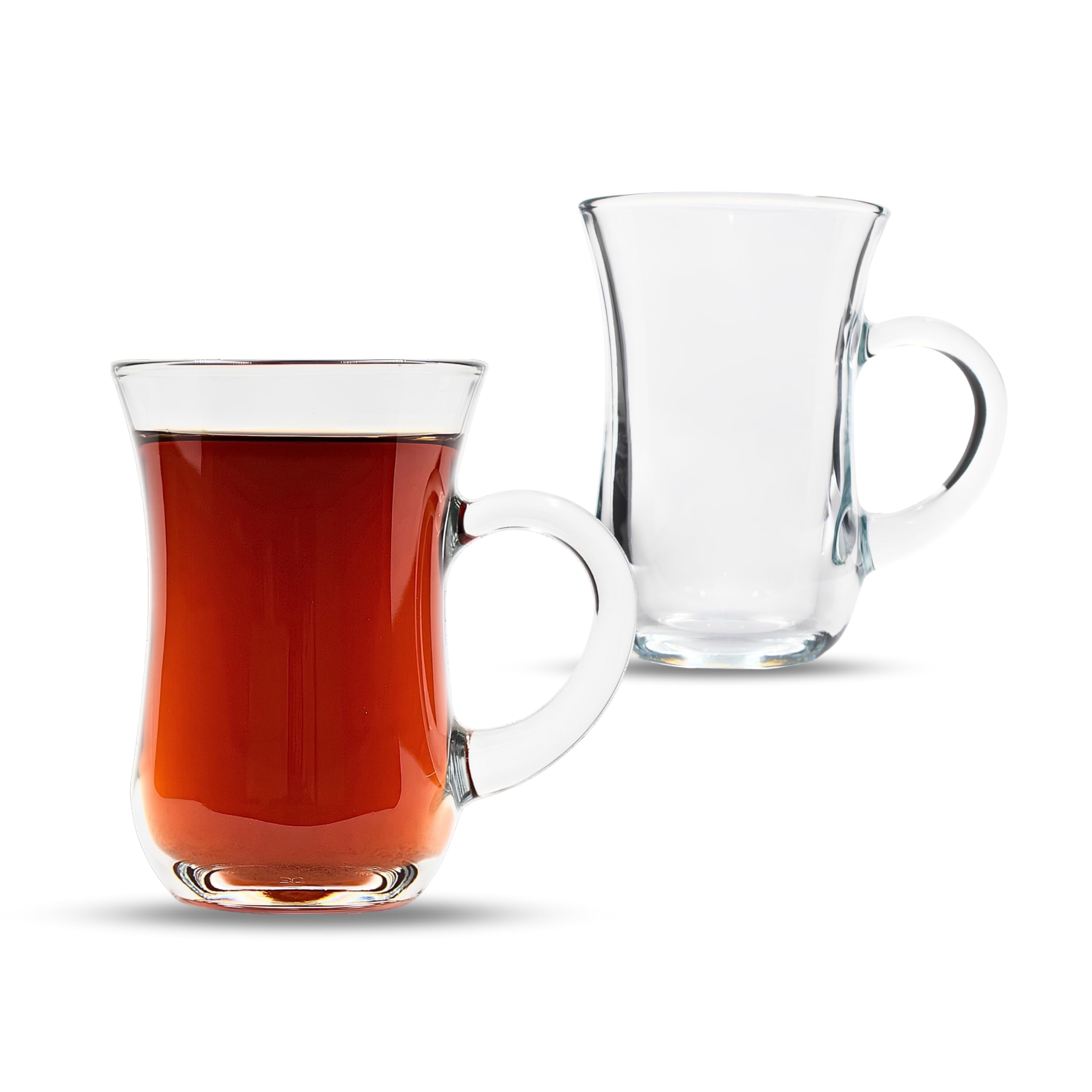 yersiz Turkish Tea Glasses With Handle - 6 pcs Glass Tulip Teacups, 4.9 oz Capacity, 2.6" Diameter, 3.7" Height