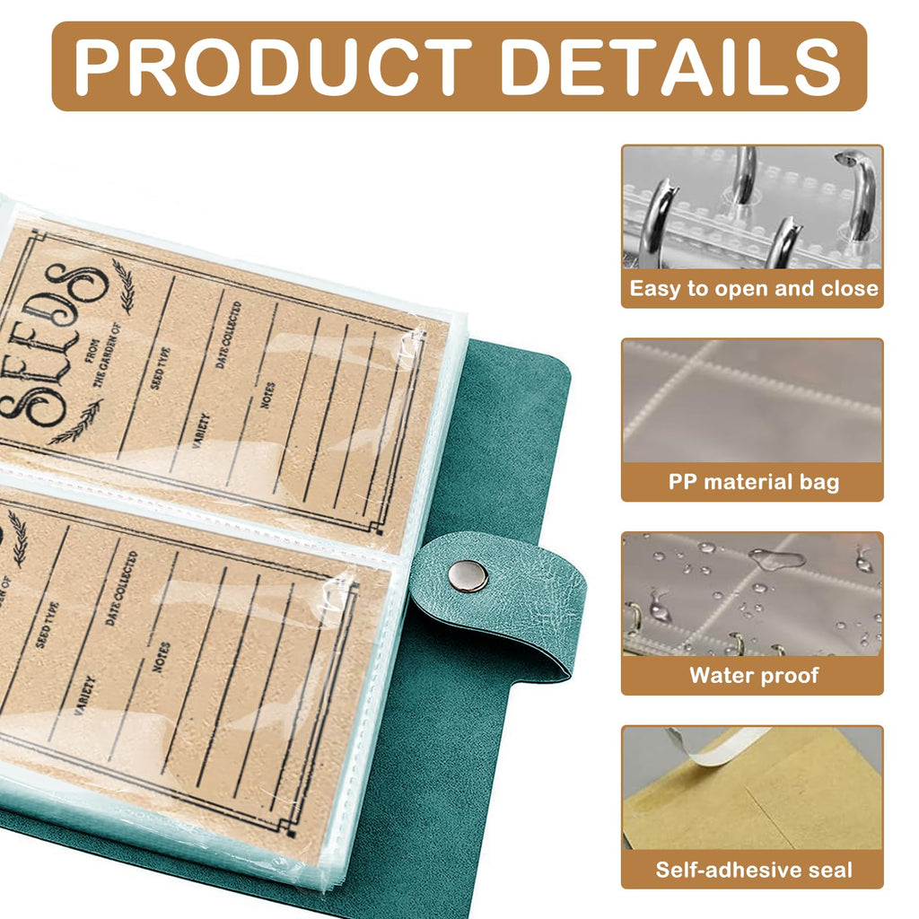 100Pc Self-Sealing Seed Envelopes for Garden, Saving, Collection, and Organization - Storage Box and Binder Included - Ideal for Every Gardener (Green)